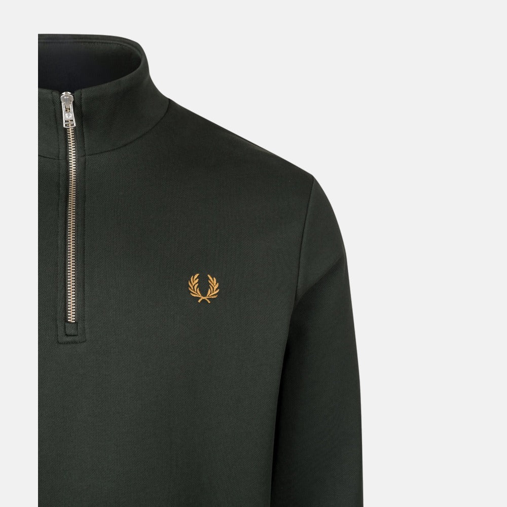 Fred Perry Half Zip Sweatshirt Night Green/Dusky Blue/Dark Caramel | Northern Threads Designer Menswear