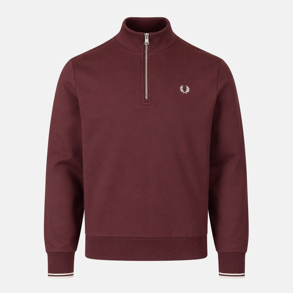 Fred Perry Half Zip Sweatshirt Oxblood/Ecru | Northern Threads Designer Menswear