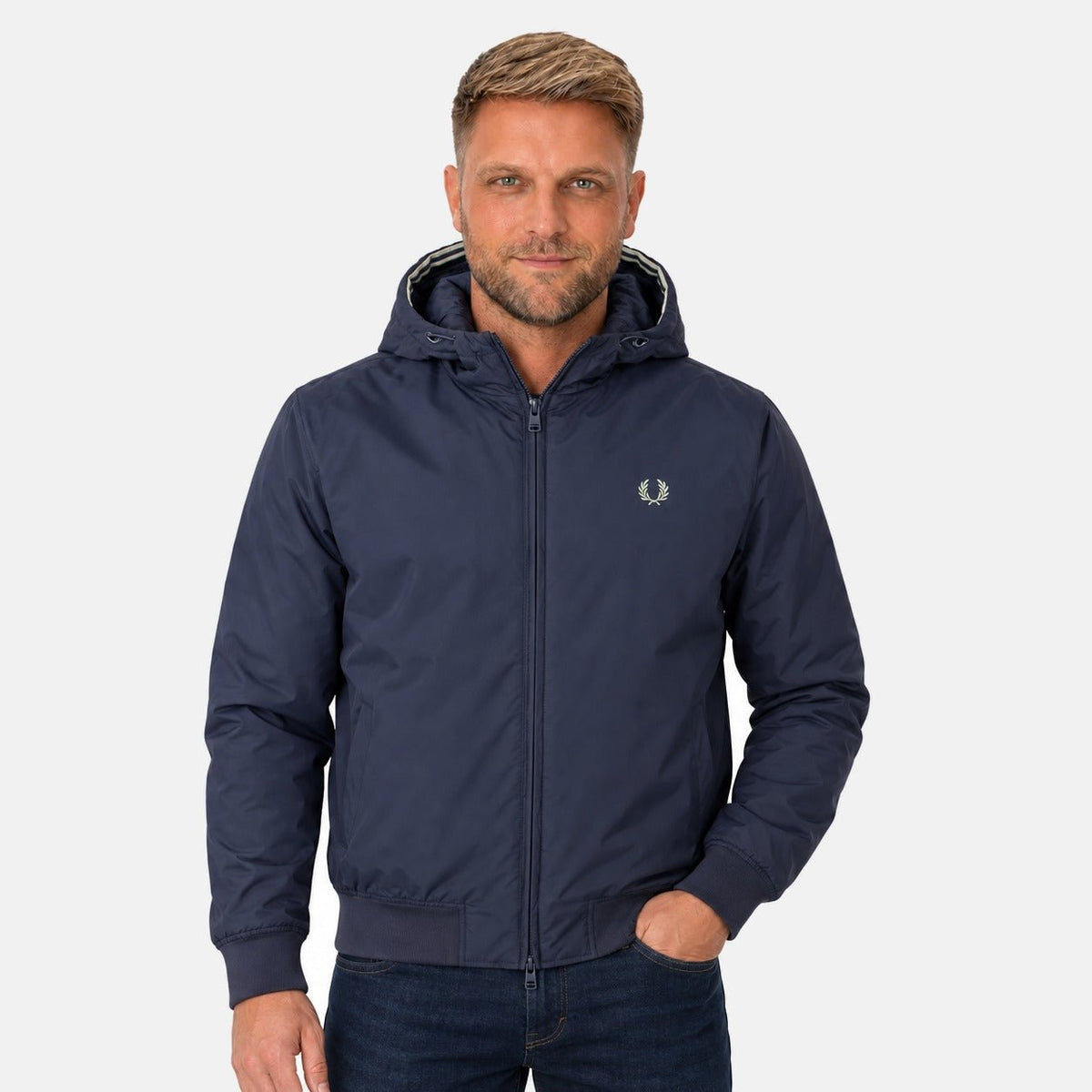 Fred Perry Hooded Brentham Jacket Dark Airforce | Northern Threads Designer Menswear
