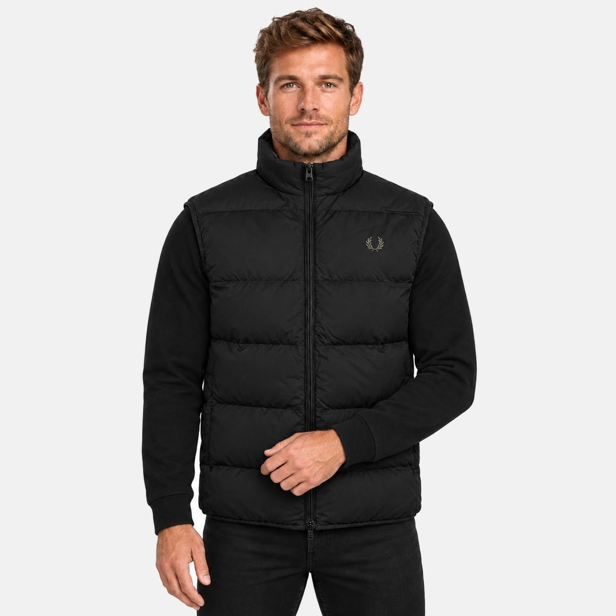 Fred Perry Insulated Padded Gilet Black/Laurel Wreath Green | Northern Threads Designer Menswear