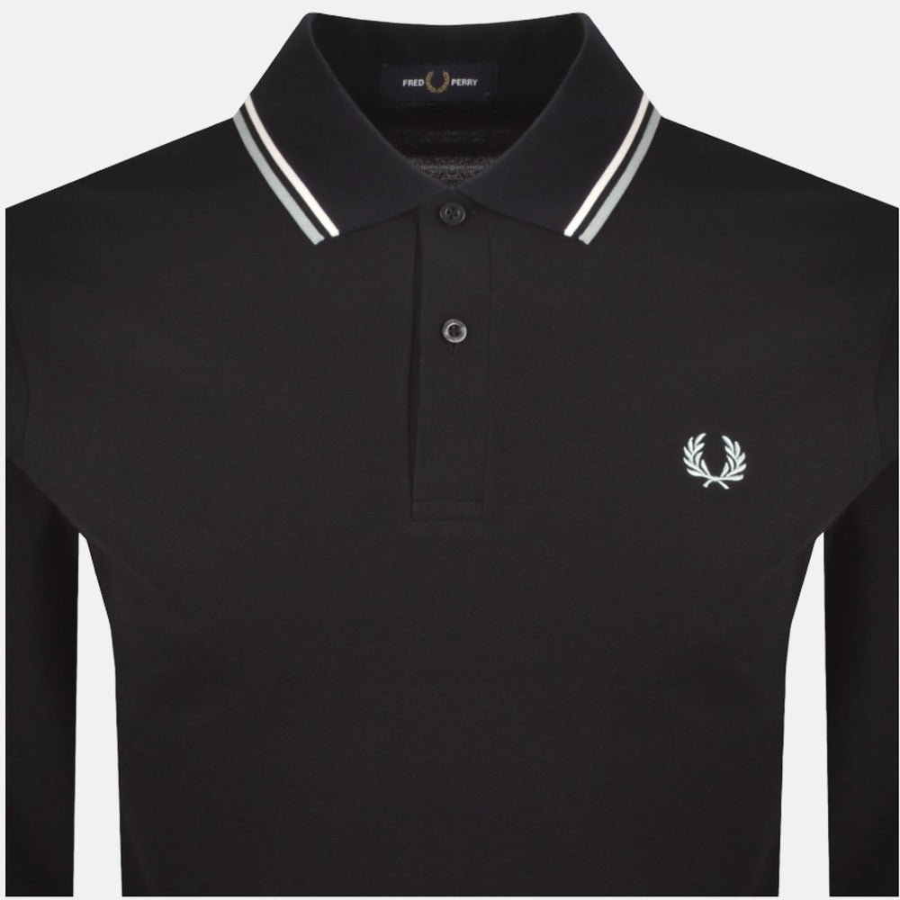 Fred Perry Long Sleeve Twin Tipped Long Sleeved Polo Shirt Navy/Ecru/Silver Blue | Northern Threads Designer Menswear