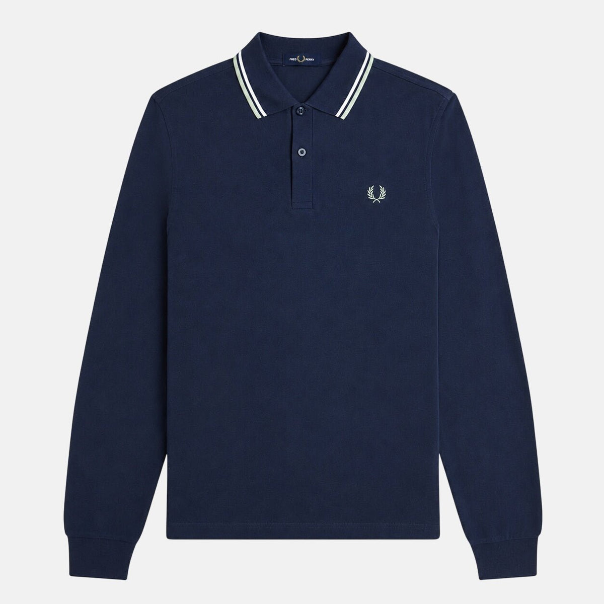 Fred Perry Long Sleeve Twin Tipped Polo Shirt Dark Airforce/Ecru/Seagrass | Northern Threads Designer Menswear