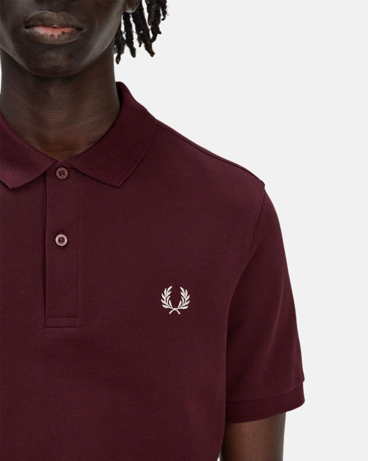 FRED PERRY M6000 POLO SHIRT OXBLOOD ECRU - FRED-PERRY-M6000-597-S - northern threads uk