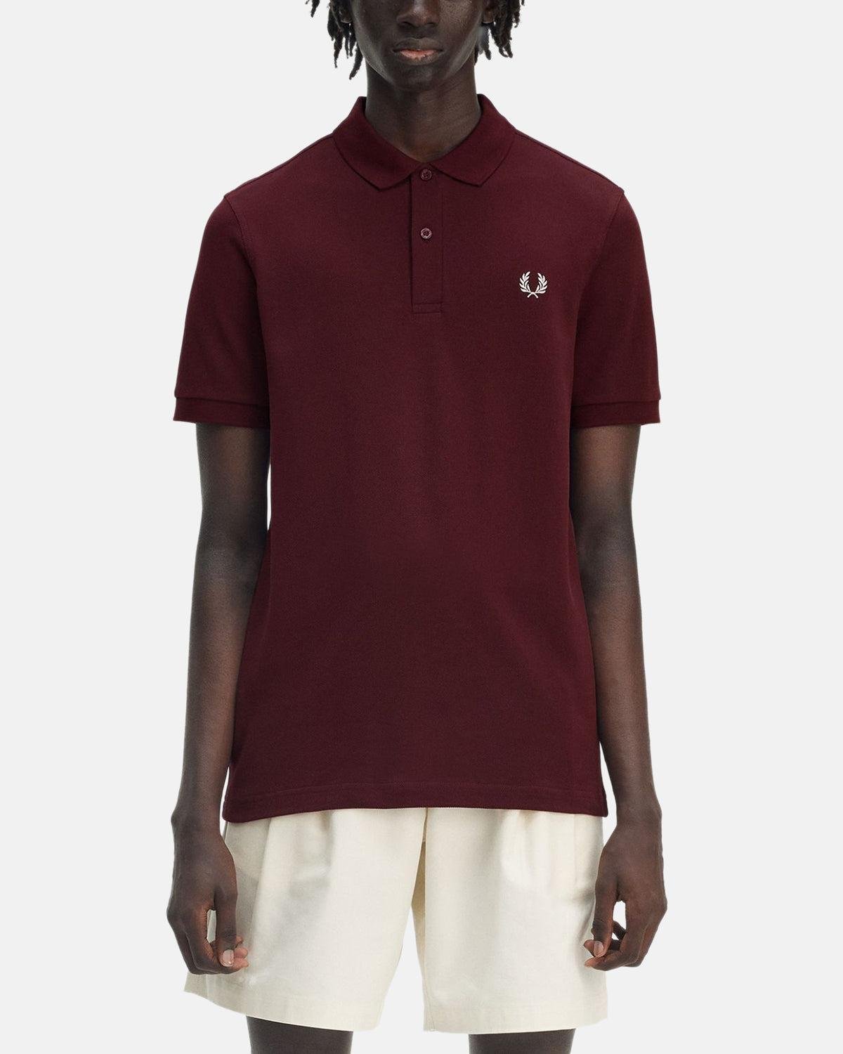 FRED PERRY M6000 POLO SHIRT OXBLOOD ECRU - FRED-PERRY-M6000-597-S - northern threads uk