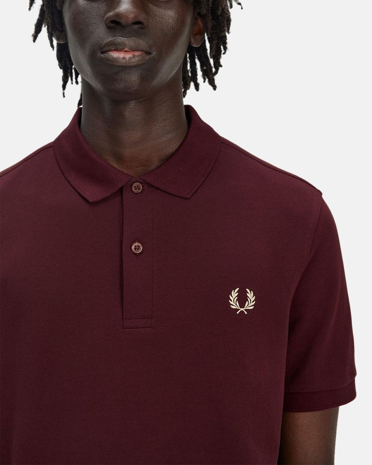 FRED PERRY M6000 POLO SHIRT OXBLOOD ECRU - FRED-PERRY-M6000-597-S - northern threads uk