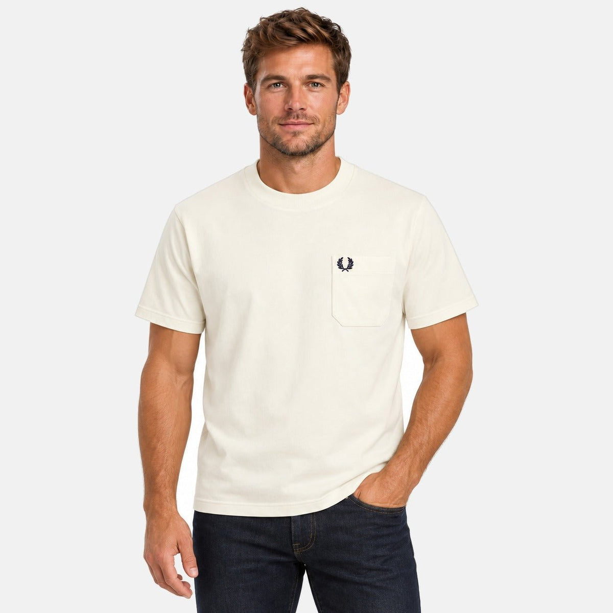 Fred Perry Relaxed Pocket T-Shirt Ecru | Northern Threads Designer Menswear