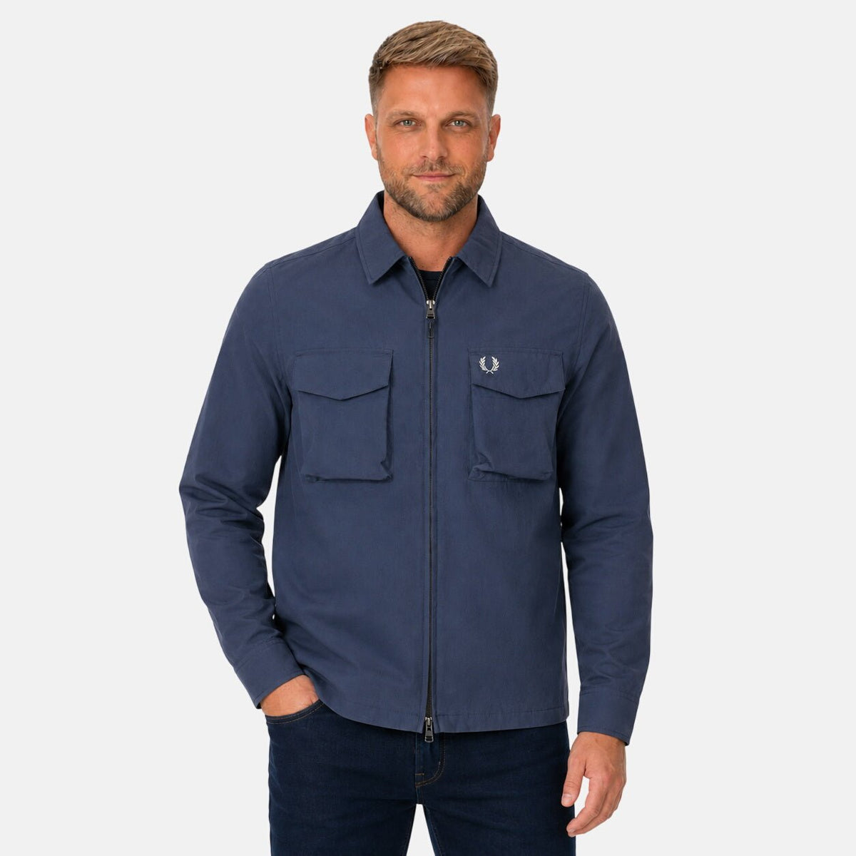 Fred Perry Ripstop Pocket Overshirt Dark Airforce | Northern Threads Designer Menswear