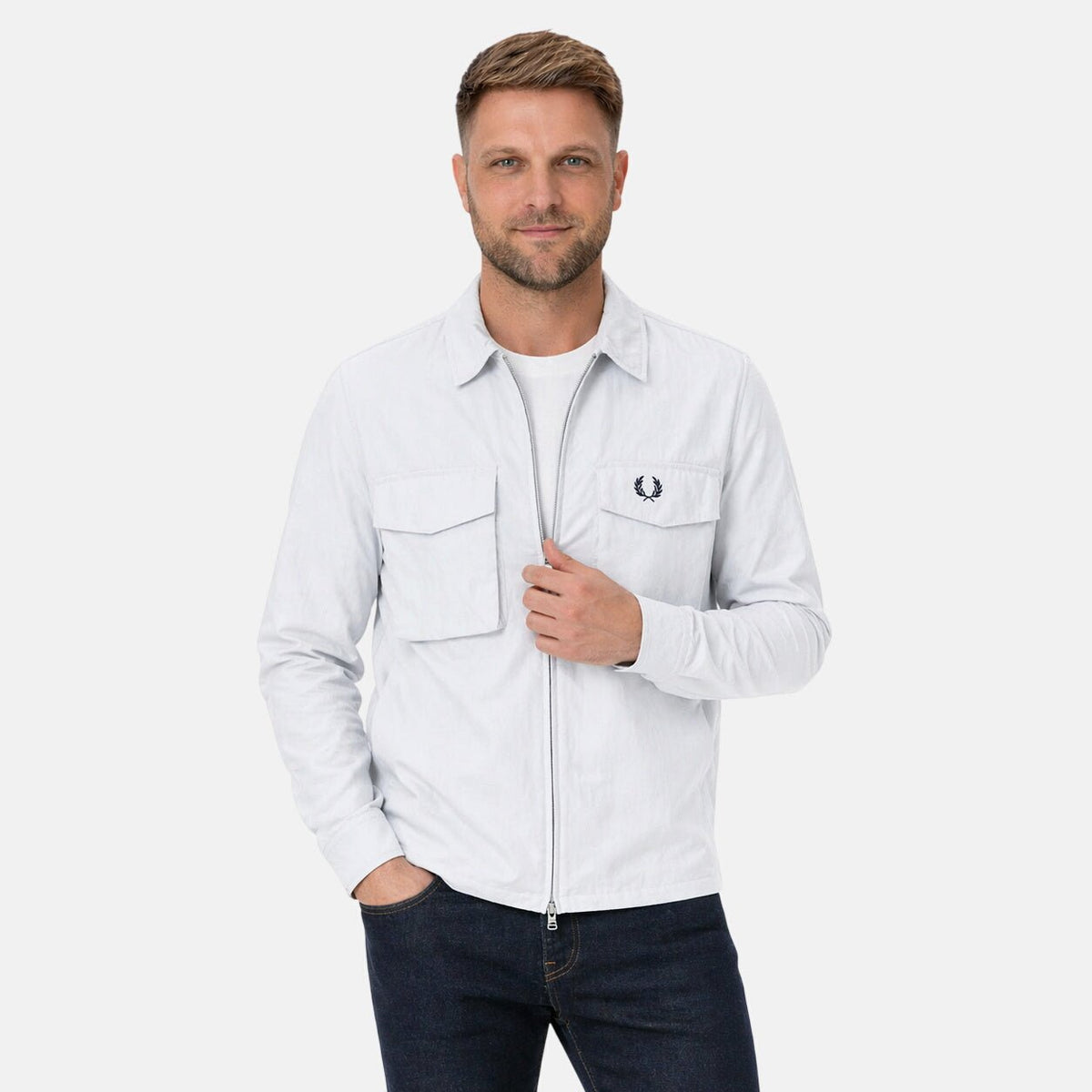 Fred Perry Ripstop Pocket Overshirt Dusky Blue | Northern Threads Designer Menswear