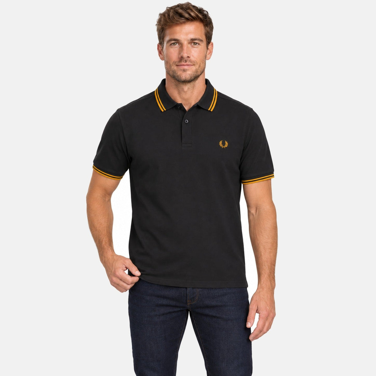 Fred Perry Twin Tipped Polo Shirt Anchor Grey/Golden | Northern Threads Designer Menswear