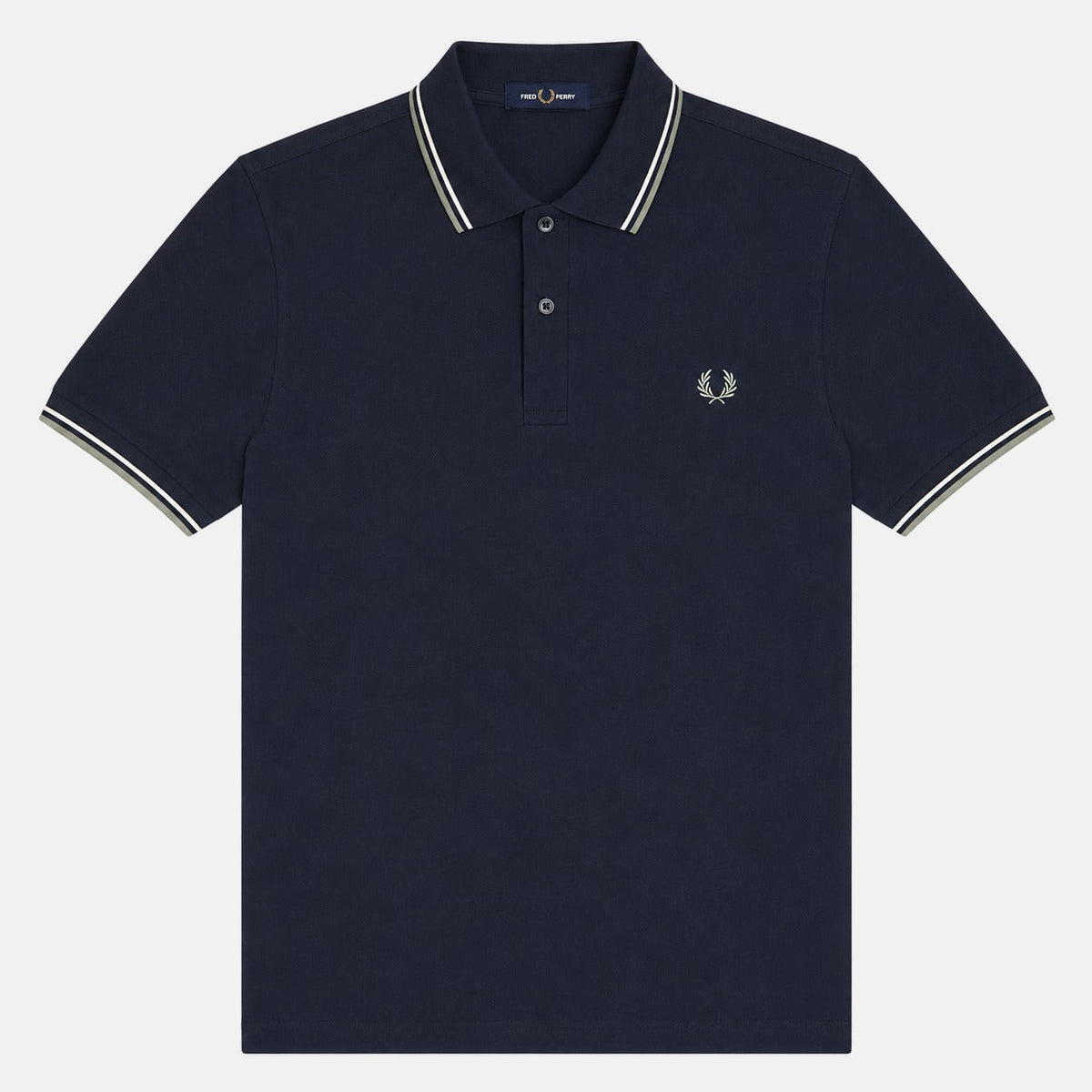 Fred Perry Twin Tipped Polo Shirt Dark Airforce/Ecru/Seagrass | Northern Threads Designer Menswear