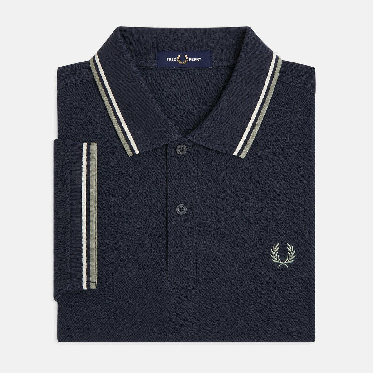 Fred Perry Twin Tipped Polo Shirt Dark Airforce/Ecru/Seagrass | Northern Threads Designer Menswear