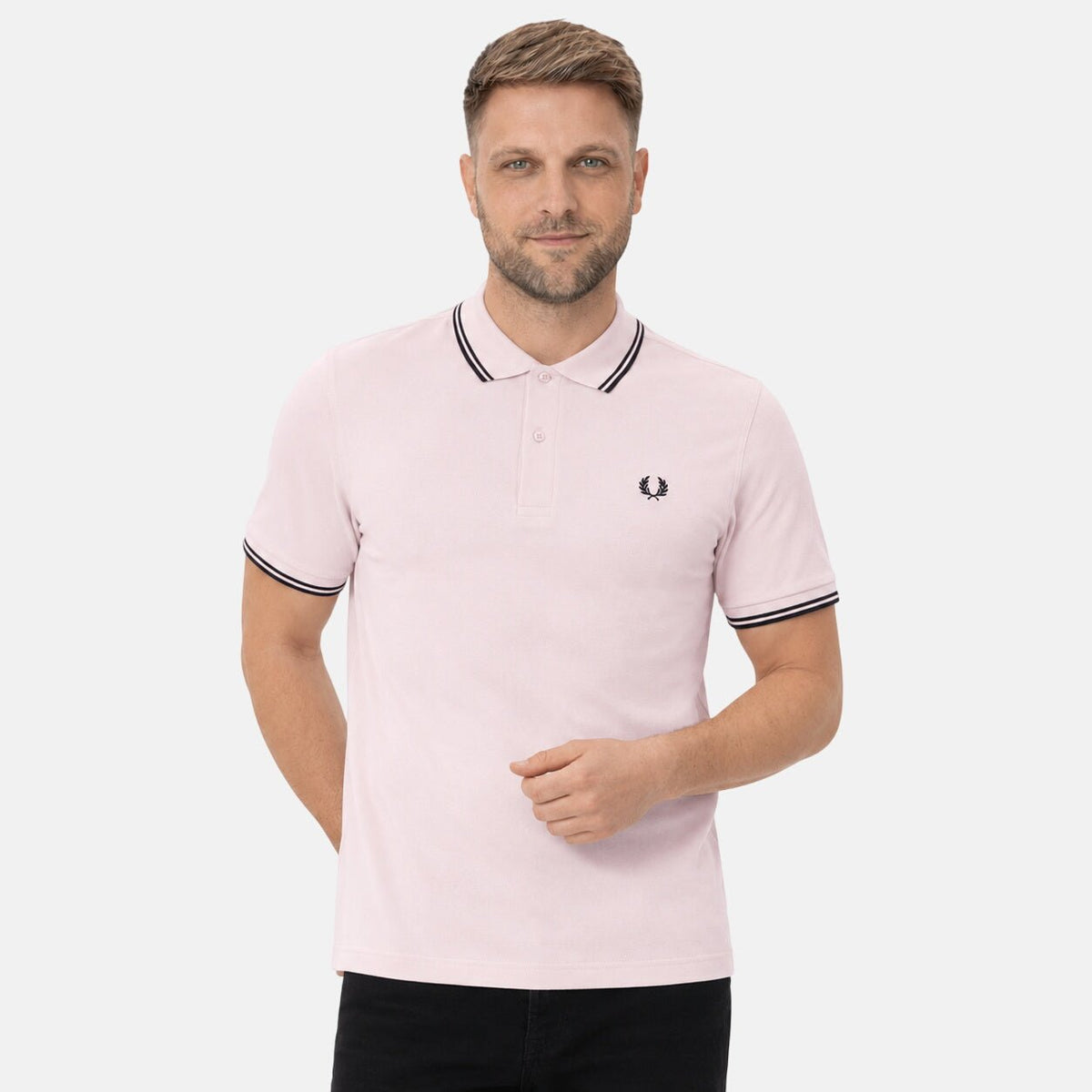 Fred Perry Twin Tipped Polo Shirt Iced Pink/Navy/Navy | Northern Threads Designer Menswear
