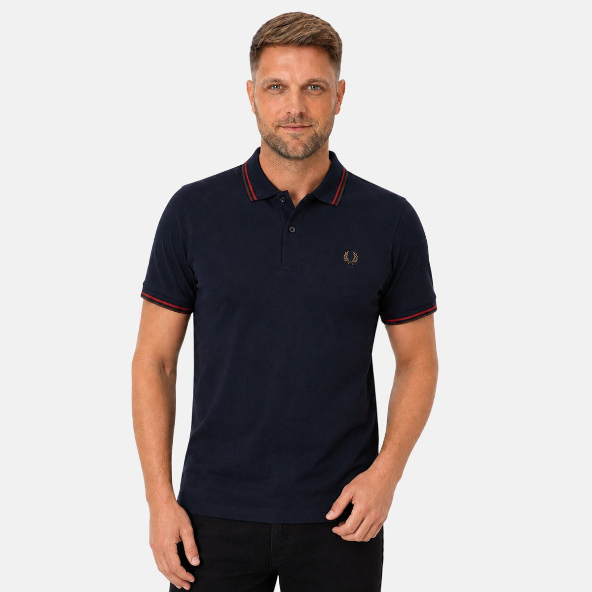 Fred Perry Twin Tipped Polo Shirt Navy/Brandy/Rich Brown | Northern Threads Designer Menswear