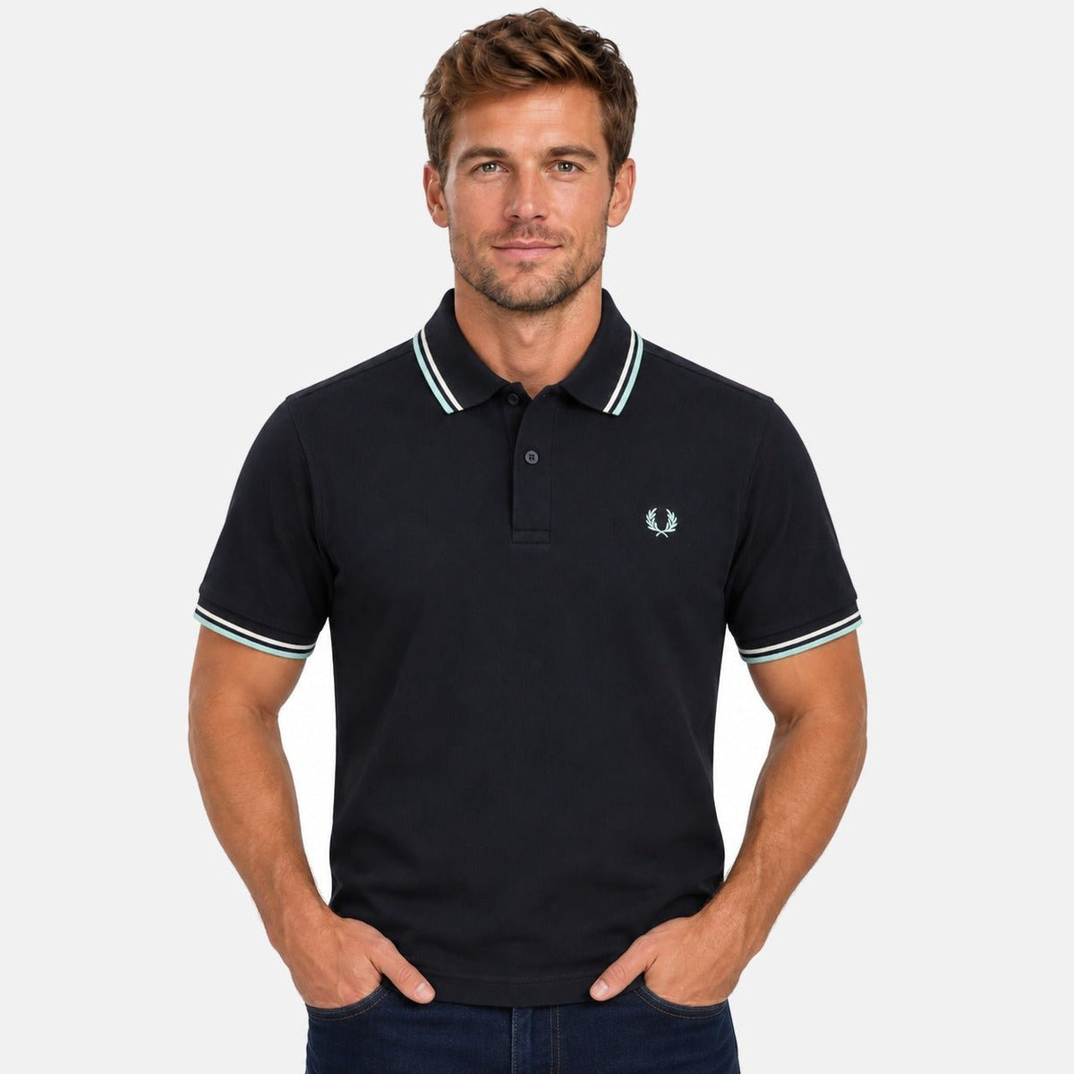 Fred Perry Twin Tipped Polo Shirt Navy/Ecru/Silver Blue | Northern Threads Designer Menswear