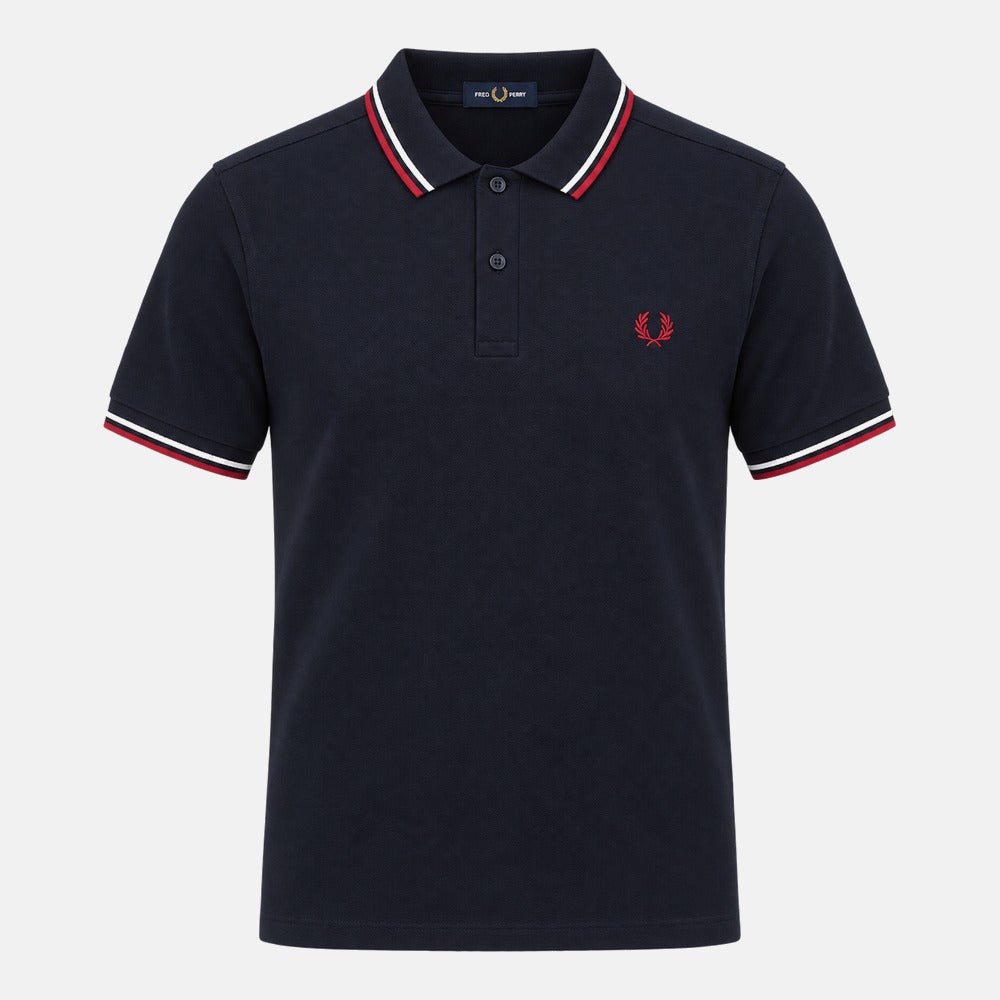 Fred Perry Twin Tipped Polo Shirt Navy/Snow White/Burnt Red | Northern Threads Designer Menswear