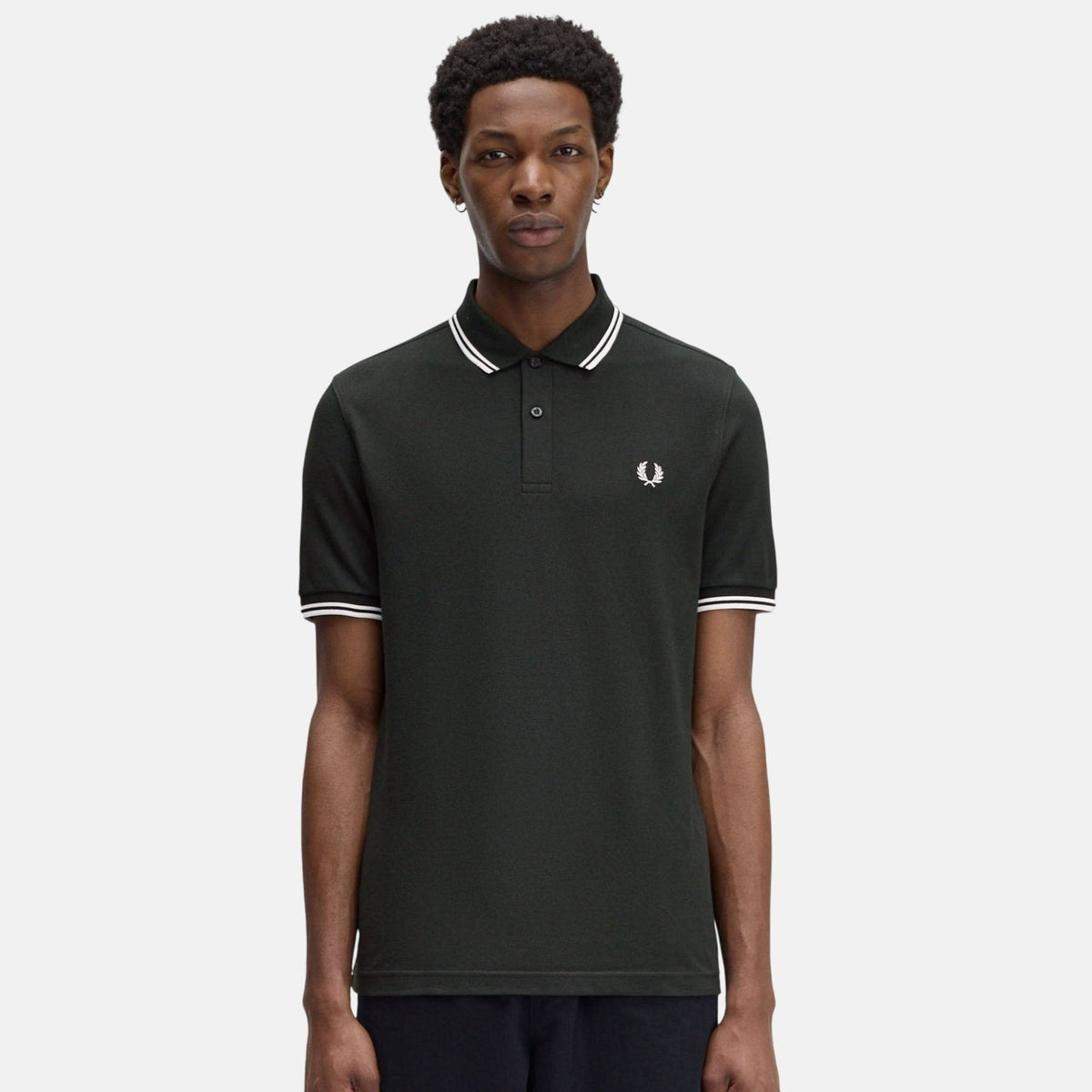 Fred Perry Twin Tipped Polo Shirt Night Green Snow White | Northern Threads Designer Menswear