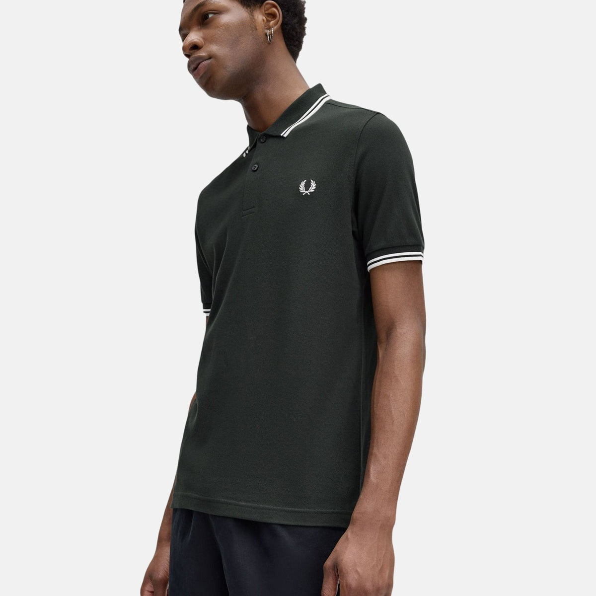 Fred Perry Twin Tipped Polo Shirt Night Green Snow White | Northern Threads Designer Menswear