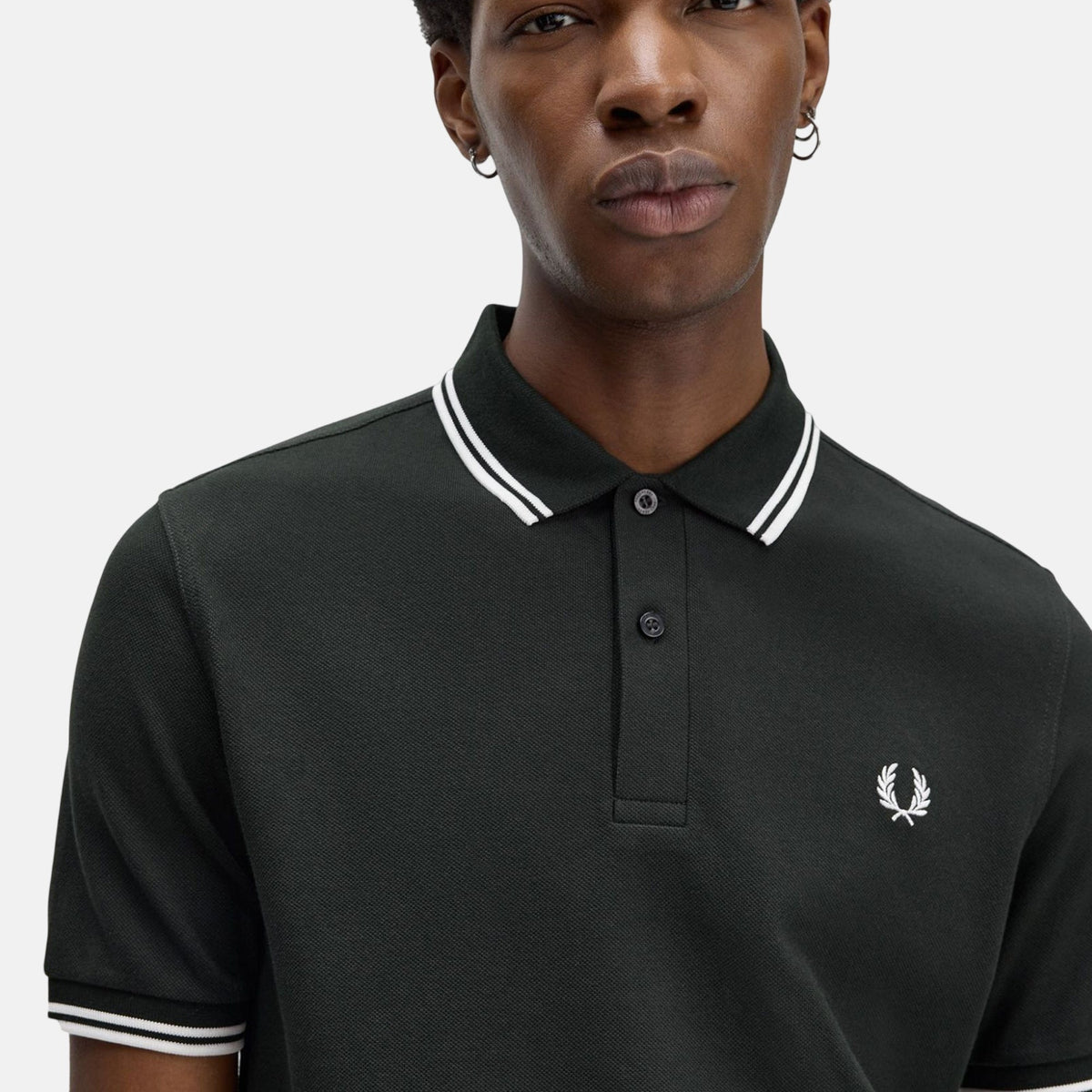 Fred Perry Twin Tipped Polo Shirt Night Green Snow White | Northern Threads Designer Menswear
