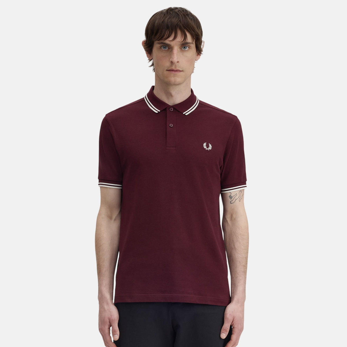 Fred Perry Twin Tipped Polo Shirt Oxblood Ecru Ecru | Northern Threads Designer Menswear