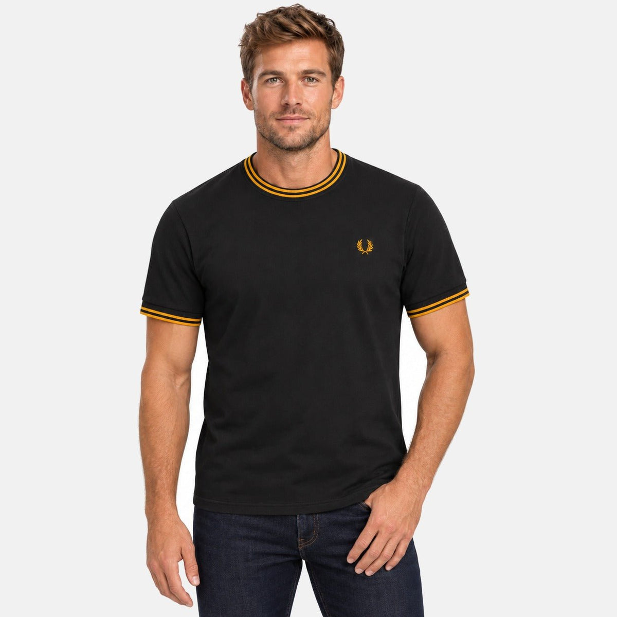 Fred Perry Twin Tipped T-Shirt Anchor Grey/Golden | Northern Threads Designer Menswear