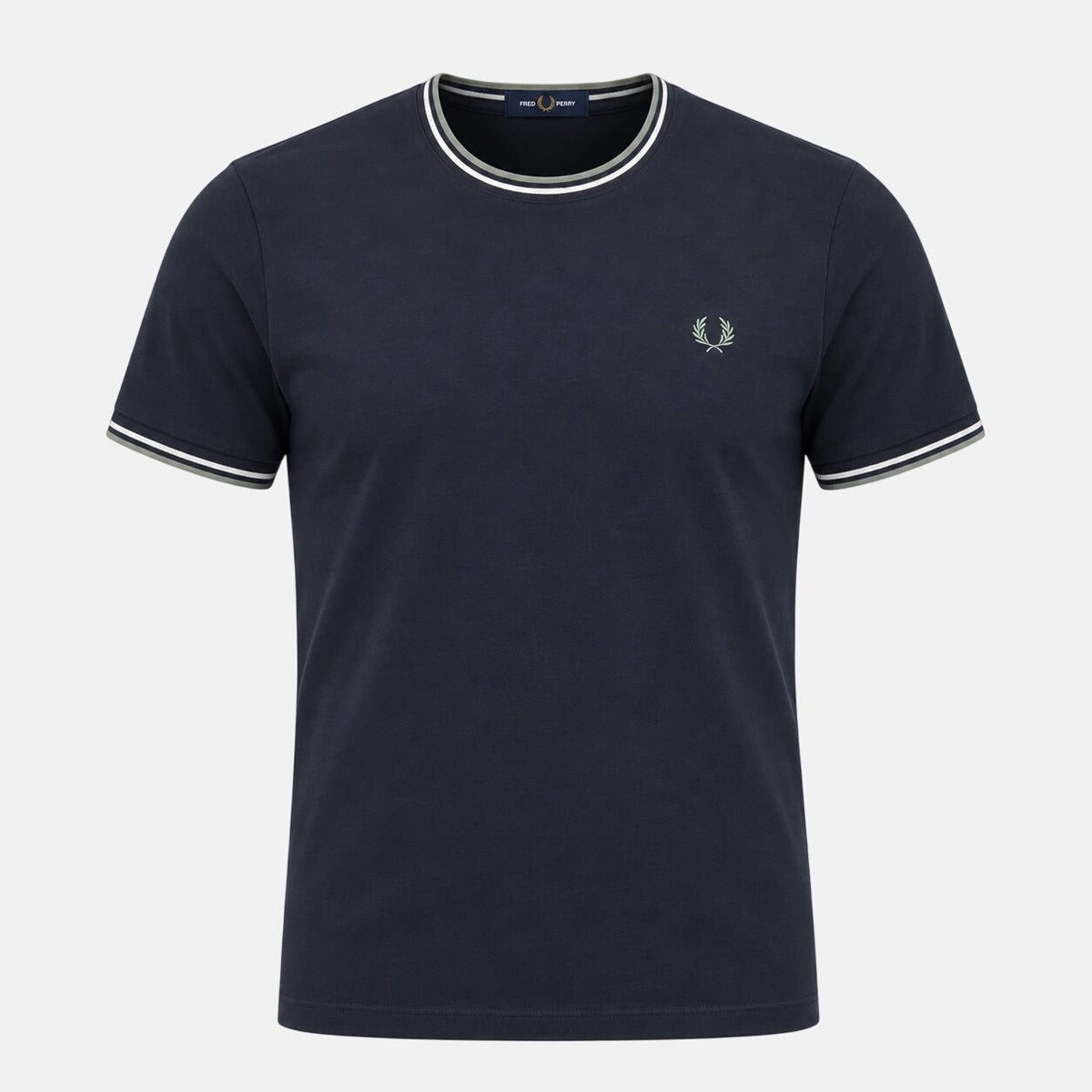Fred Perry Twin Tipped T-Shirt Dark Airforce/Ecru/Seagrass | Northern Threads Designer Menswear