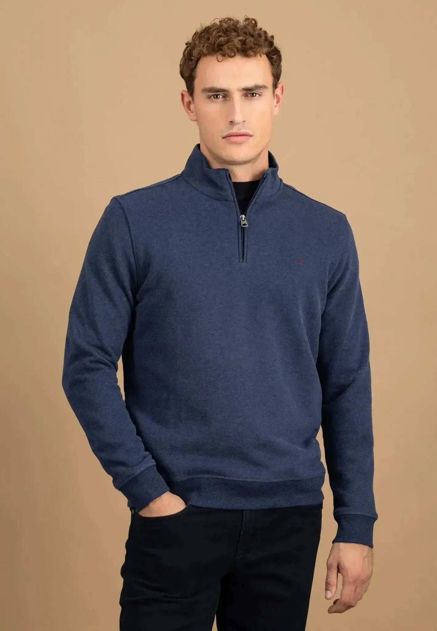 Fynch - Hatton 1/4 Zip Stand Collar Cotton Sweat Midnight - northern threads