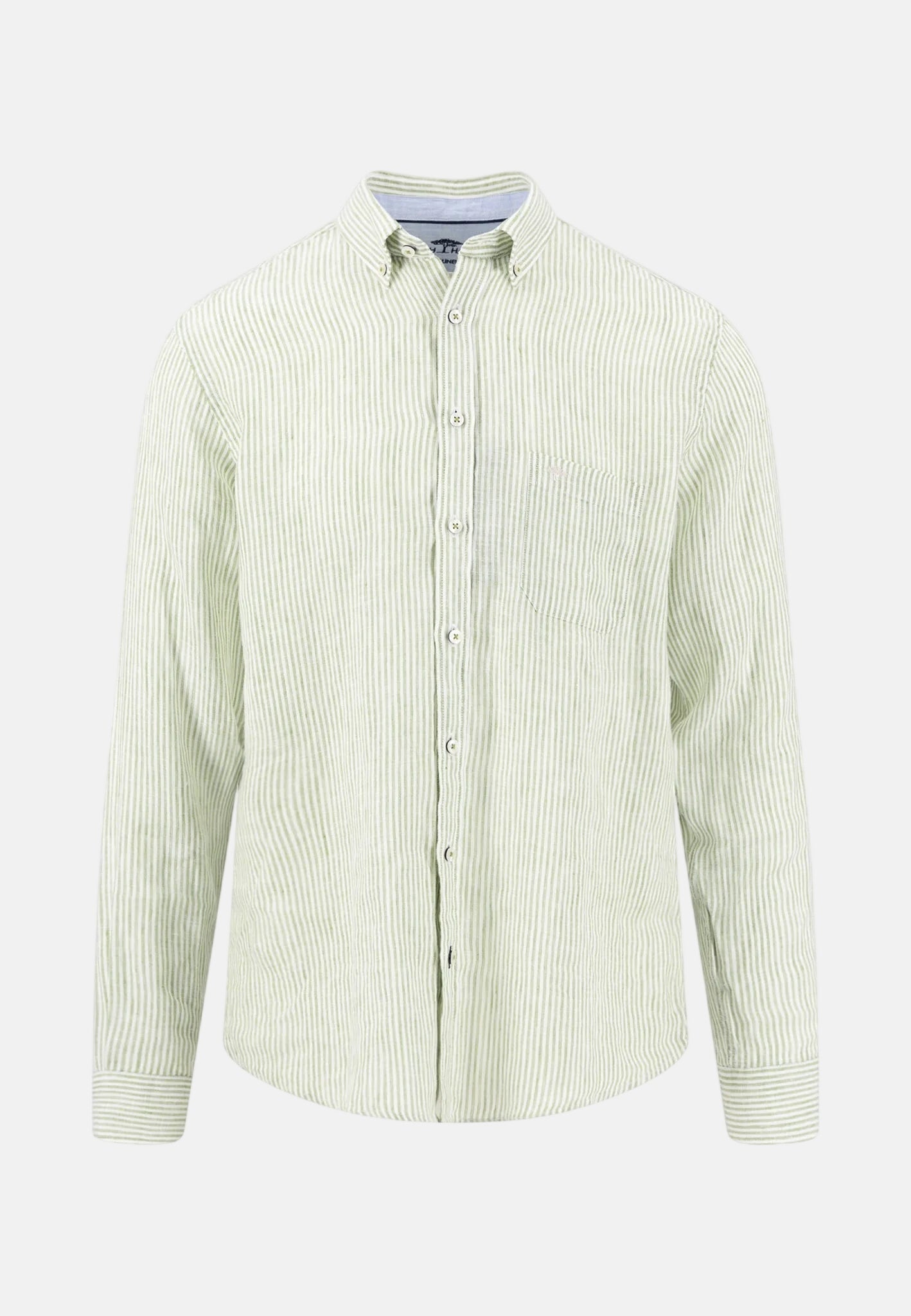 Fynch - Hatton Bengal Stripe Pure Linen Button Down Shirt Avocado - 16136020-740-M - northern threads uk