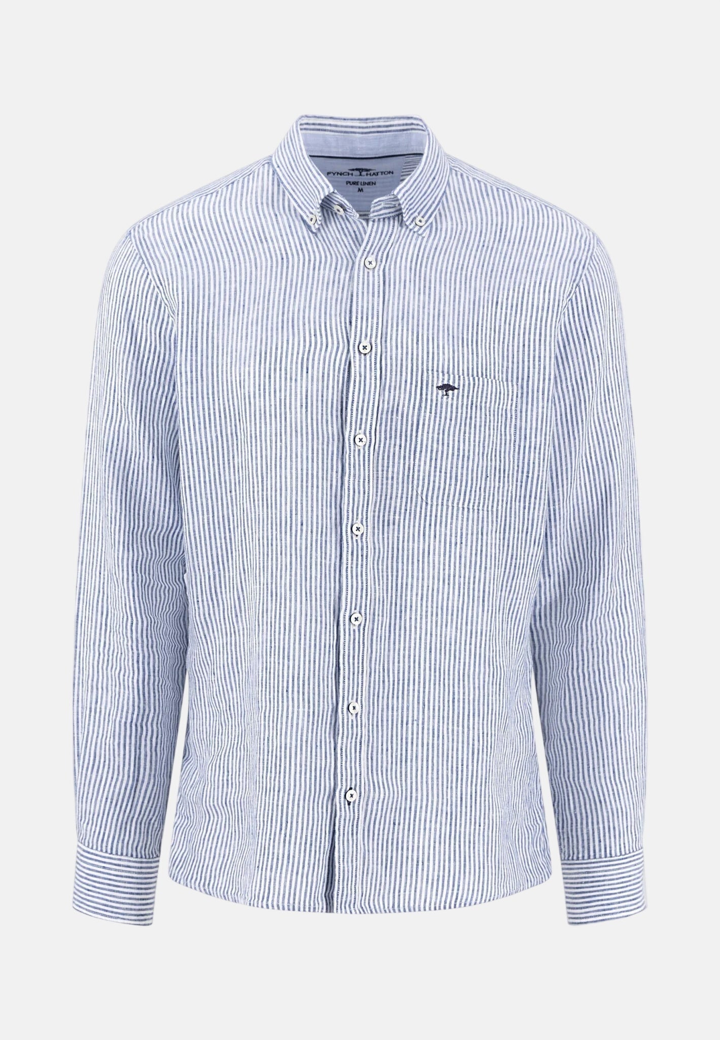 Fynch - Hatton Bengal Stripe Pure Linen Button Down Shirt Harbour Blue - 16136020-654-M - northern threads uk