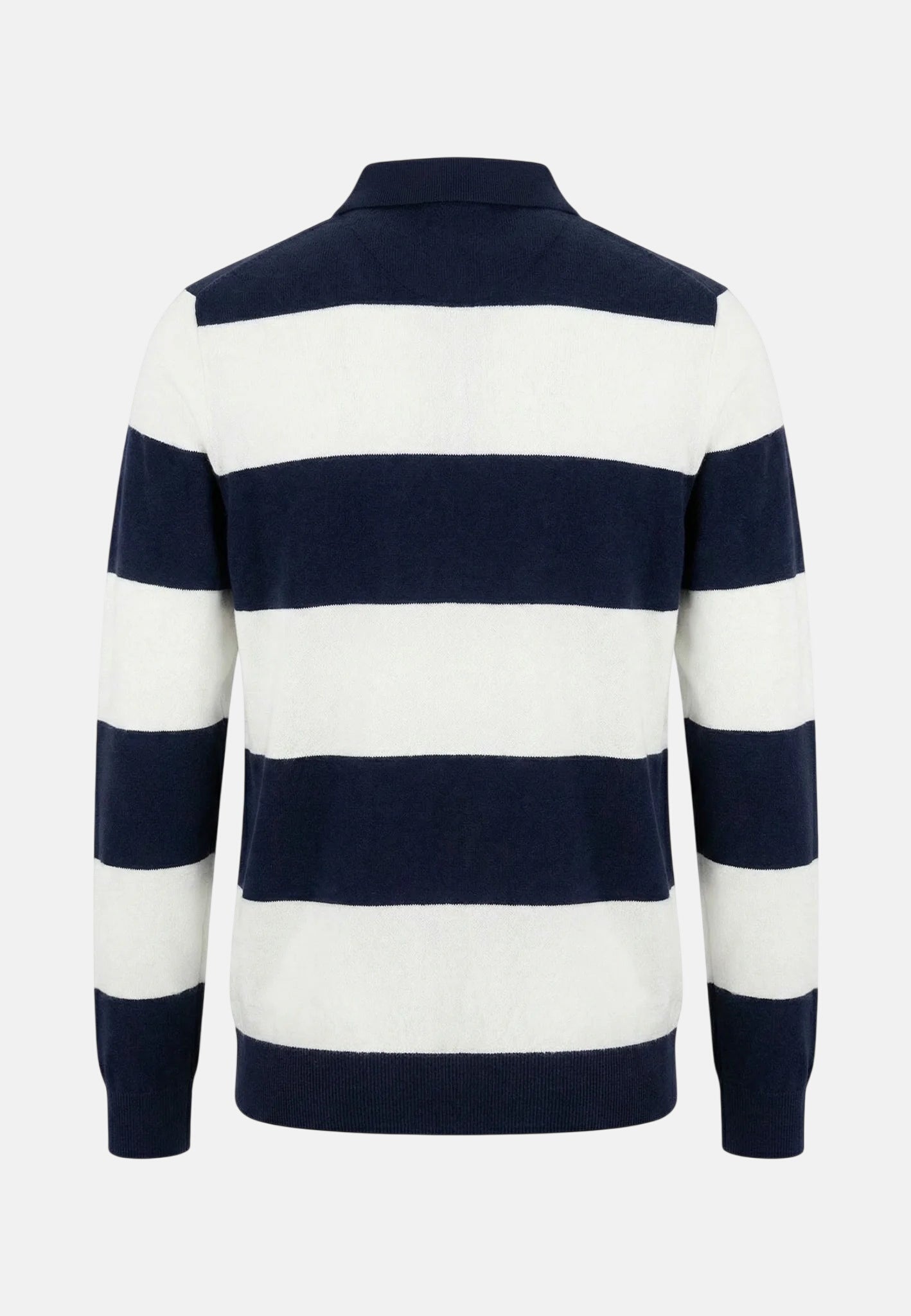 Fynch - Hatton Block Stripe Cotton Linen Polo Collar Knit Navy - northern threads