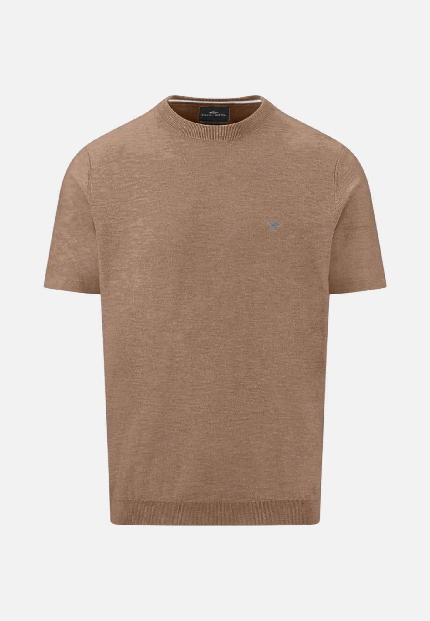 Fynch - Hatton Cotton Linen Fine Knit T-Shirt Affogato - 1603701-213-M - northern threads uk