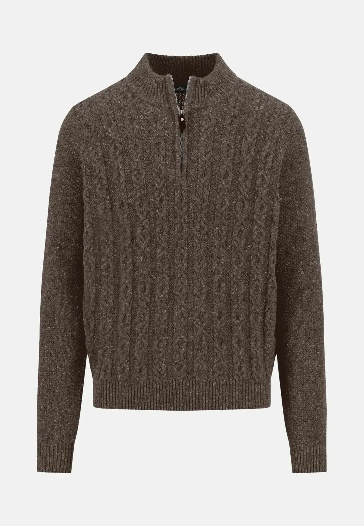 Fynch-Hatton Donegal Wool 1/4 Zip Cable Knit Dark Chocolate | Northern Threads Designer Menswear