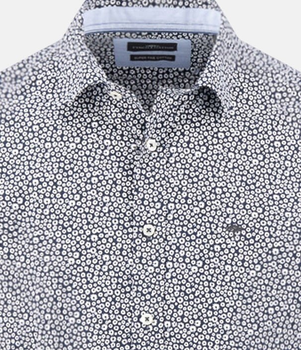 Fynch - Hatton Essential Premium Print Kent Collar Shirt Navy - northern threads