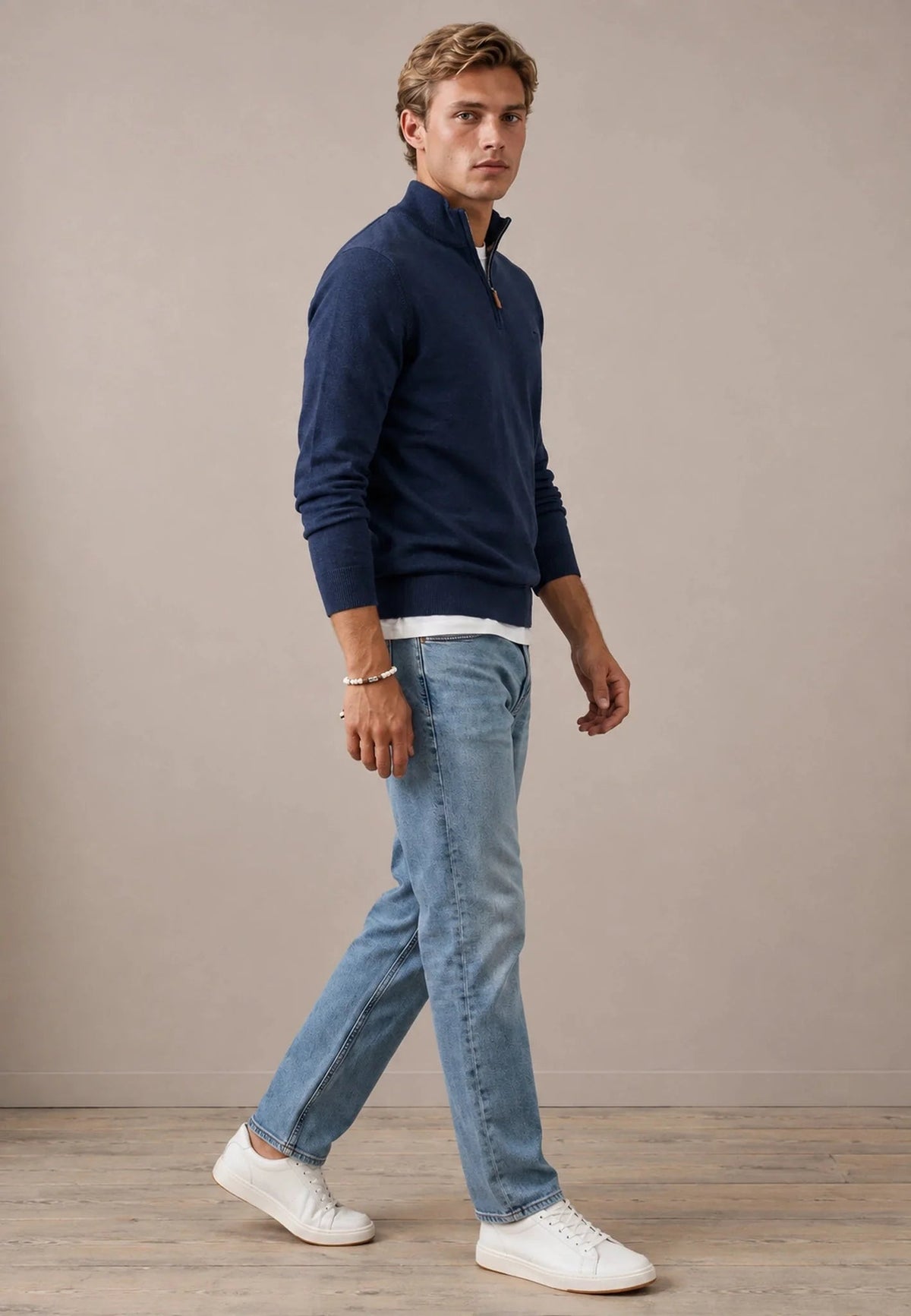 Fynch-Hatton Fine Knit Air Cotton 1/4 Zip Sweater Ink Blue | Northern Threads Designer Menswear