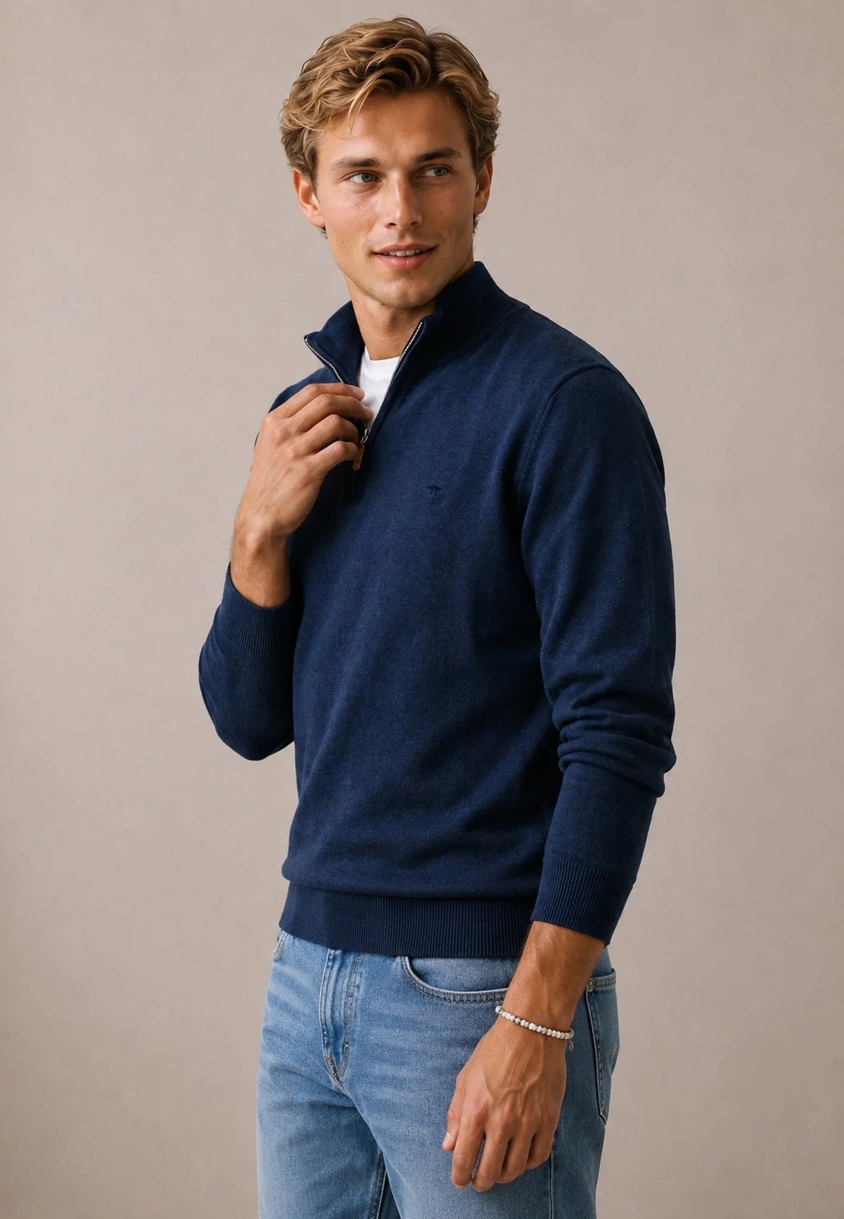 Fynch-Hatton Fine Knit Air Cotton 1/4 Zip Sweater Ink Blue | Northern Threads Designer Menswear