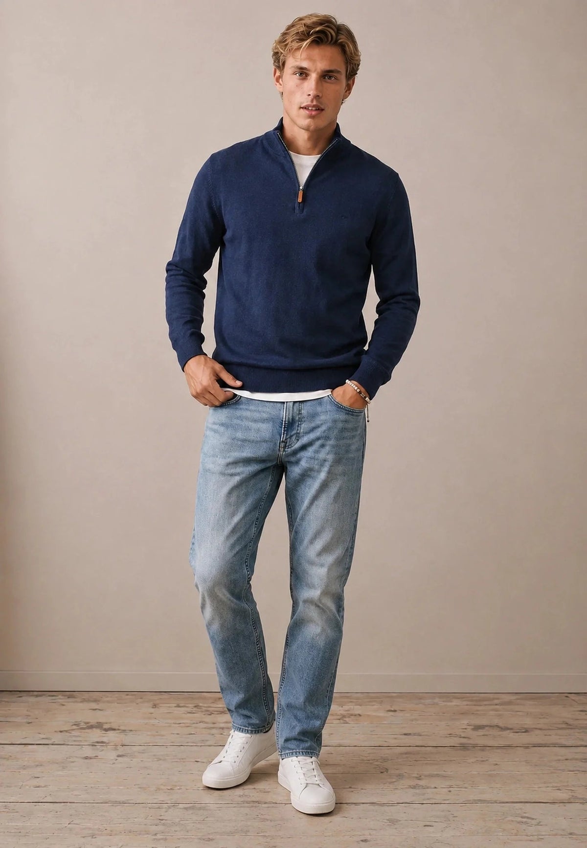 Fynch-Hatton Fine Knit Air Cotton 1/4 Zip Sweater Ink Blue | Northern Threads Designer Menswear