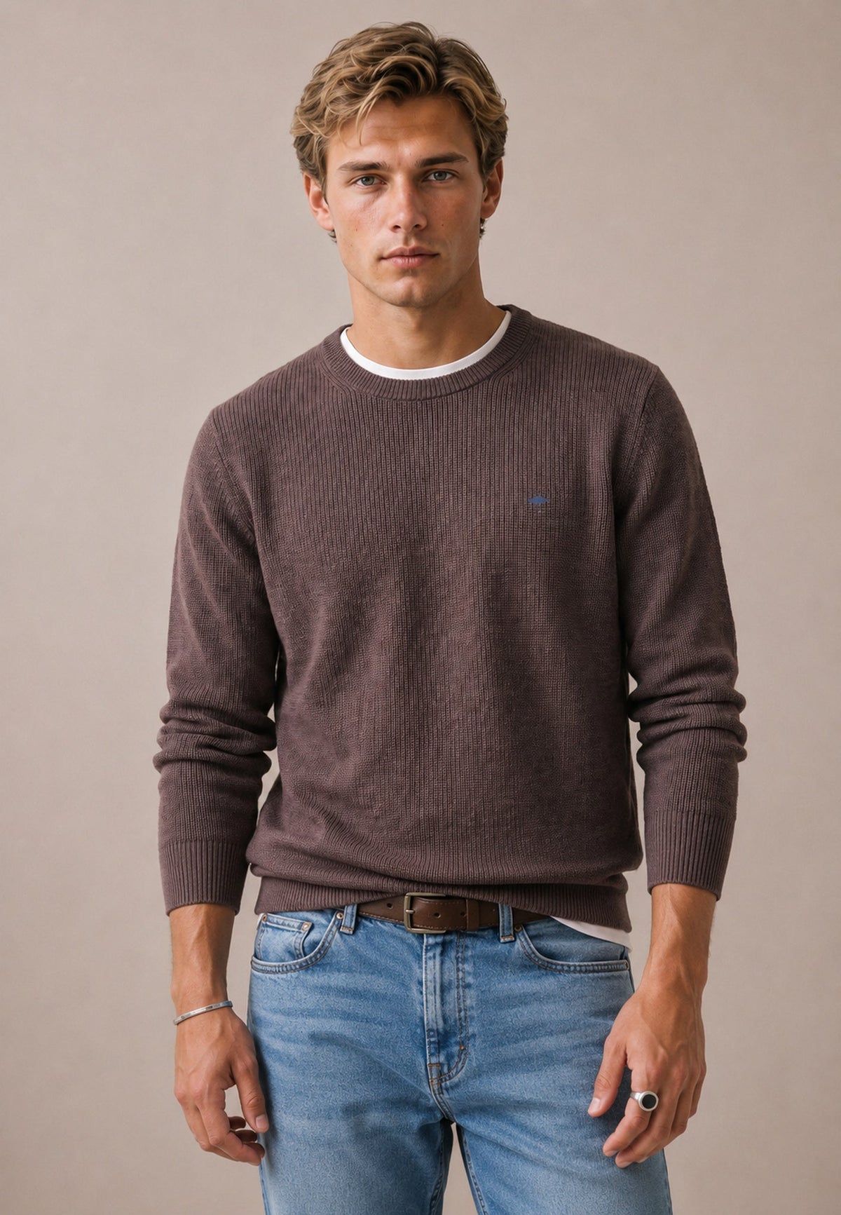 Fynch-Hatton Fine Knit Air Cotton Crewneck Sweater Soil | Northern Threads Designer Menswear
