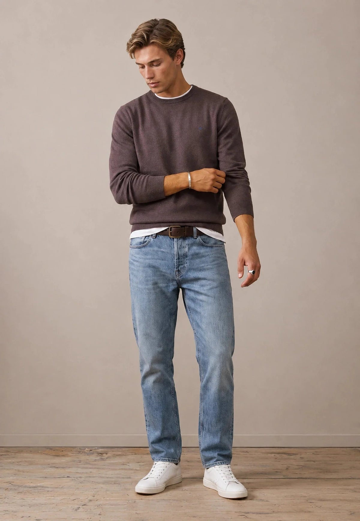 Fynch-Hatton Fine Knit Air Cotton Crewneck Sweater Soil | Northern Threads Designer Menswear