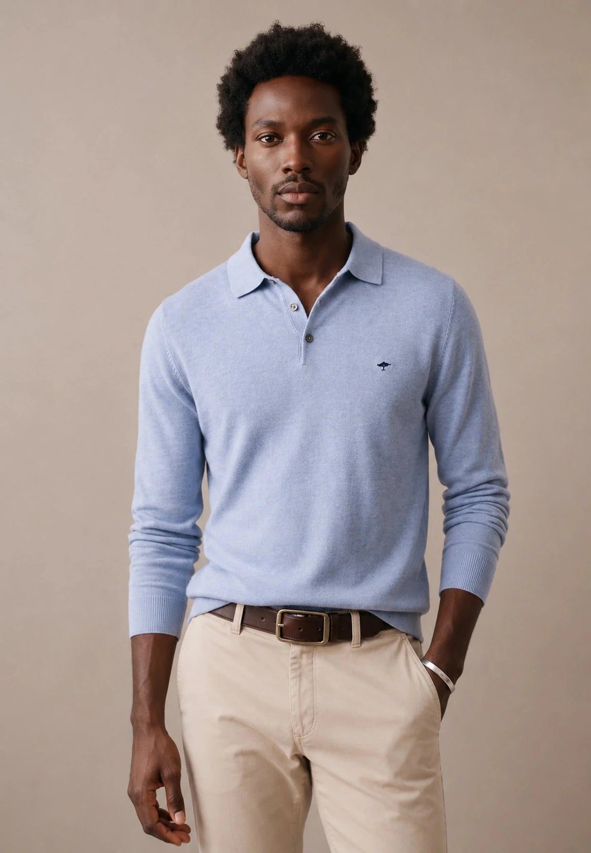Fynch-Hatton Fine Knit Air Cotton Polo Collar Sweater Air Blue | Northern Threads Designer Menswear