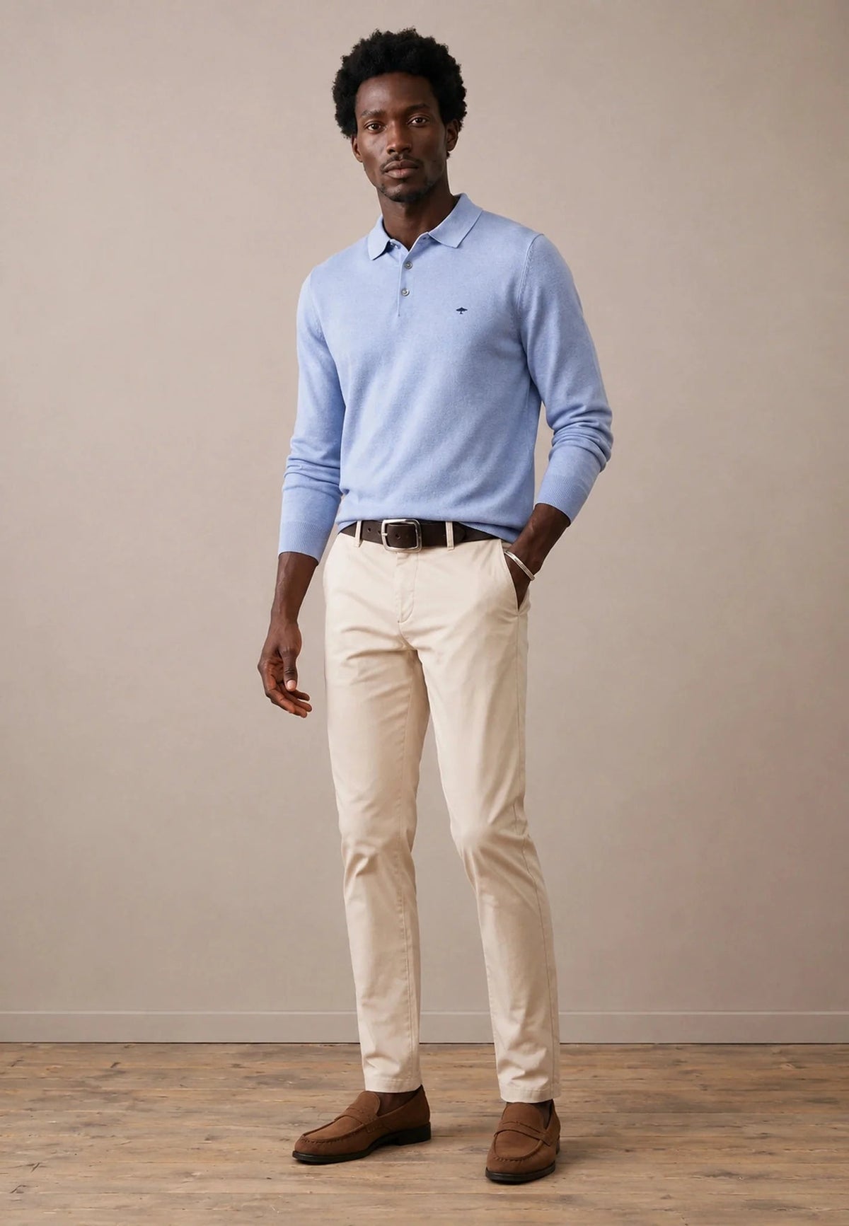 Fynch-Hatton Fine Knit Air Cotton Polo Collar Sweater Air Blue | Northern Threads Designer Menswear