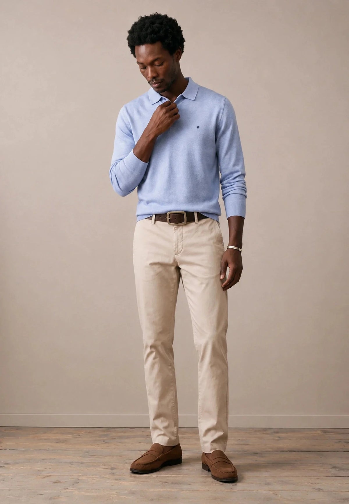 Fynch-Hatton Fine Knit Air Cotton Polo Collar Sweater Air Blue | Northern Threads Designer Menswear