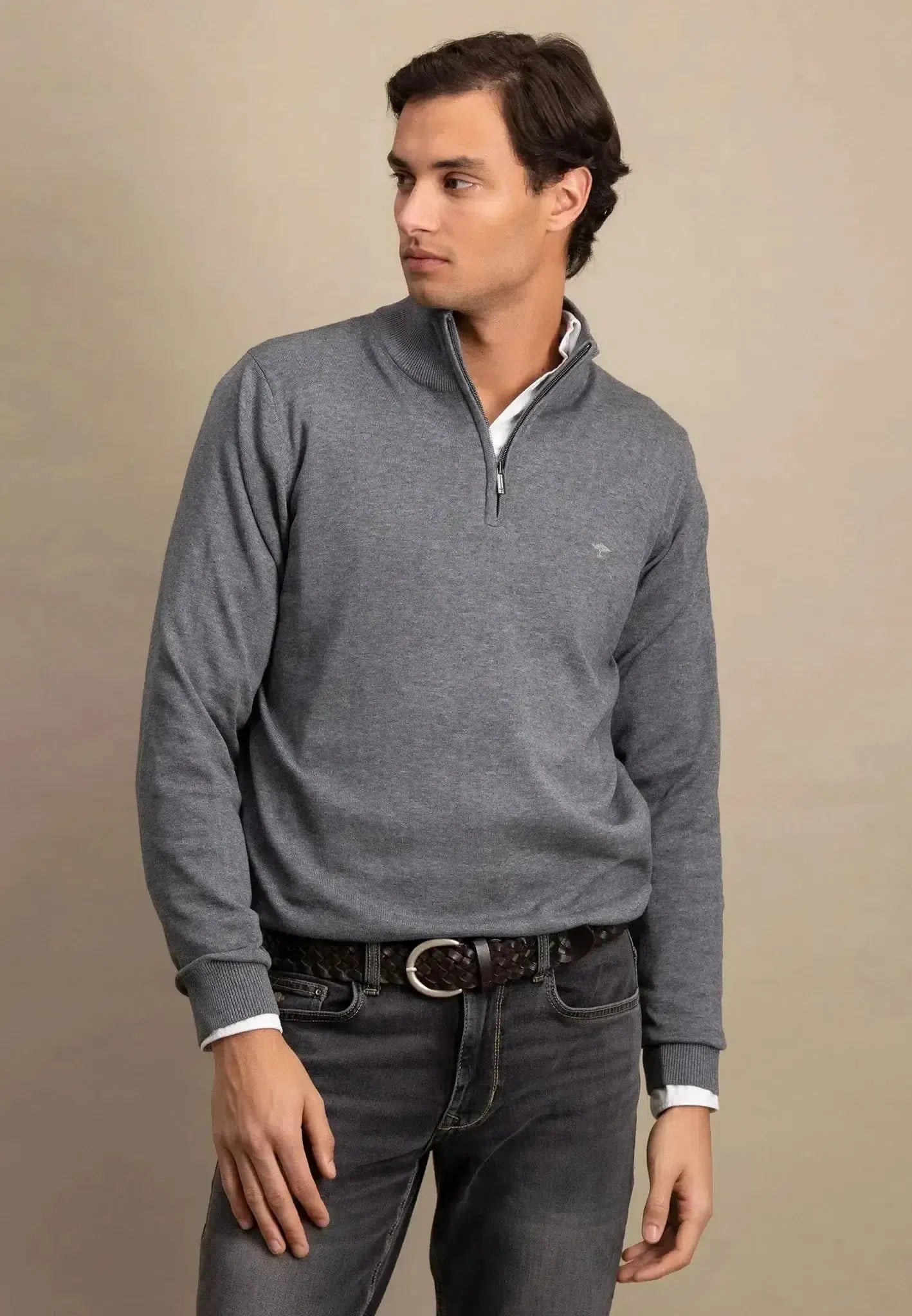 Fynch - Hatton Fine Knit Cotton 1/4 Zip Steel - SFPK215-936-S - northern threads uk
