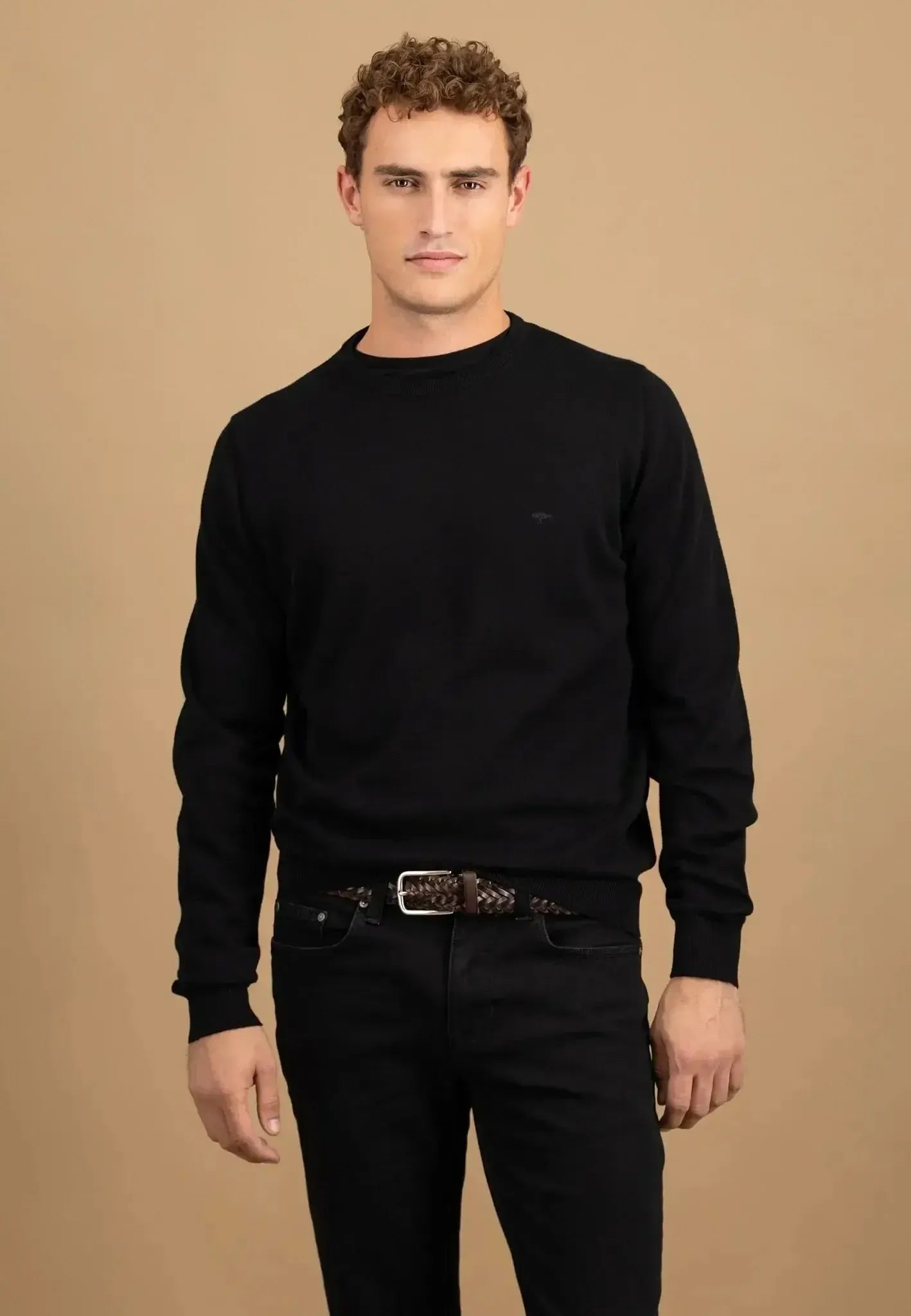 Fynch - Hatton Fine Knit Cotton Crewneck Black - 1514210-999-S - northern threads uk
