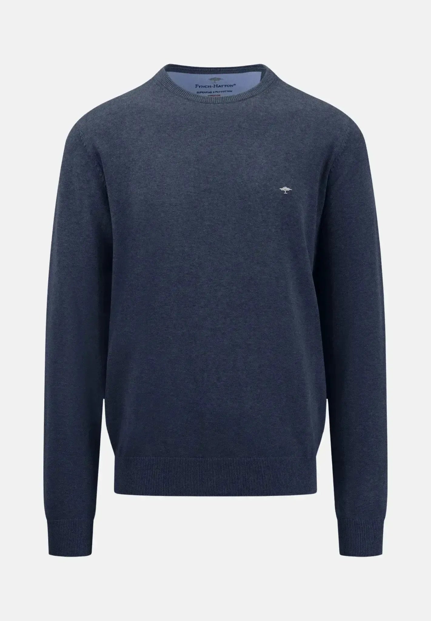 Fynch - Hatton Fine Knit Cotton Crewneck Navy - SFPK210-690-S - northern threads uk