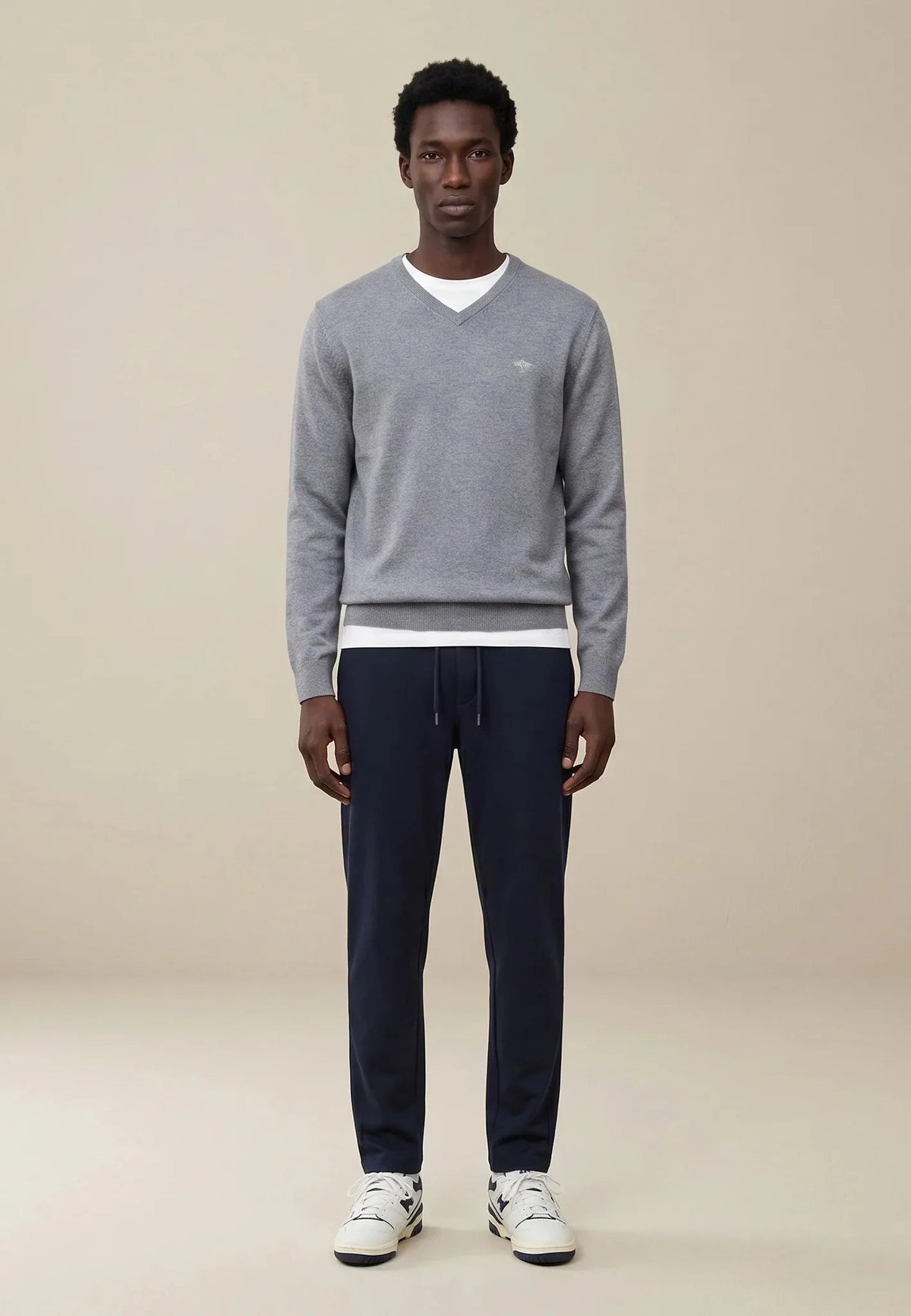 Fynch-Hatton Fine Knit Cotton V-Neck Sweater Steel | Northern Threads Designer Menswear