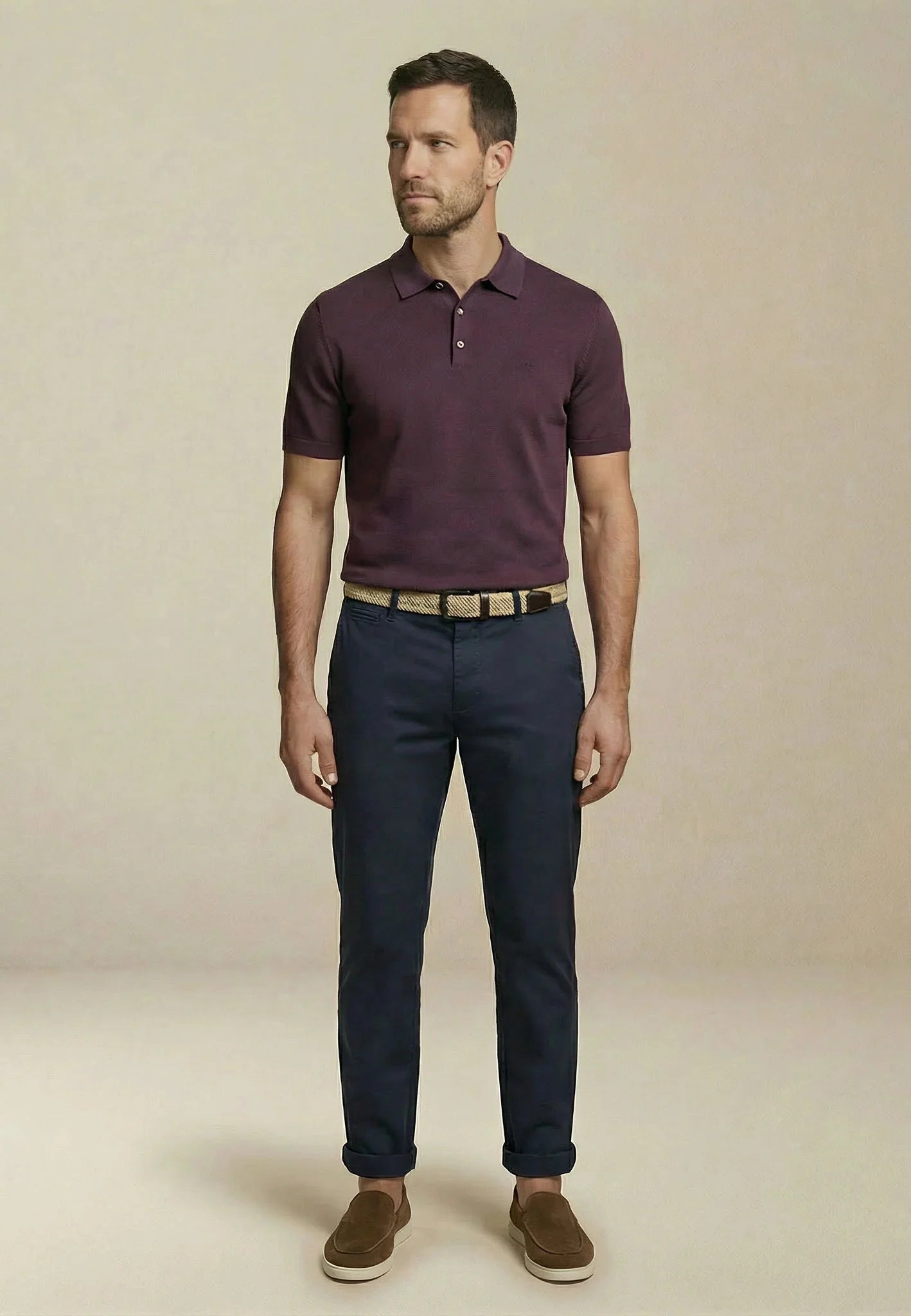 Fynch - Hatton Fine Knit Polo Shirt Aubergine - northern threads