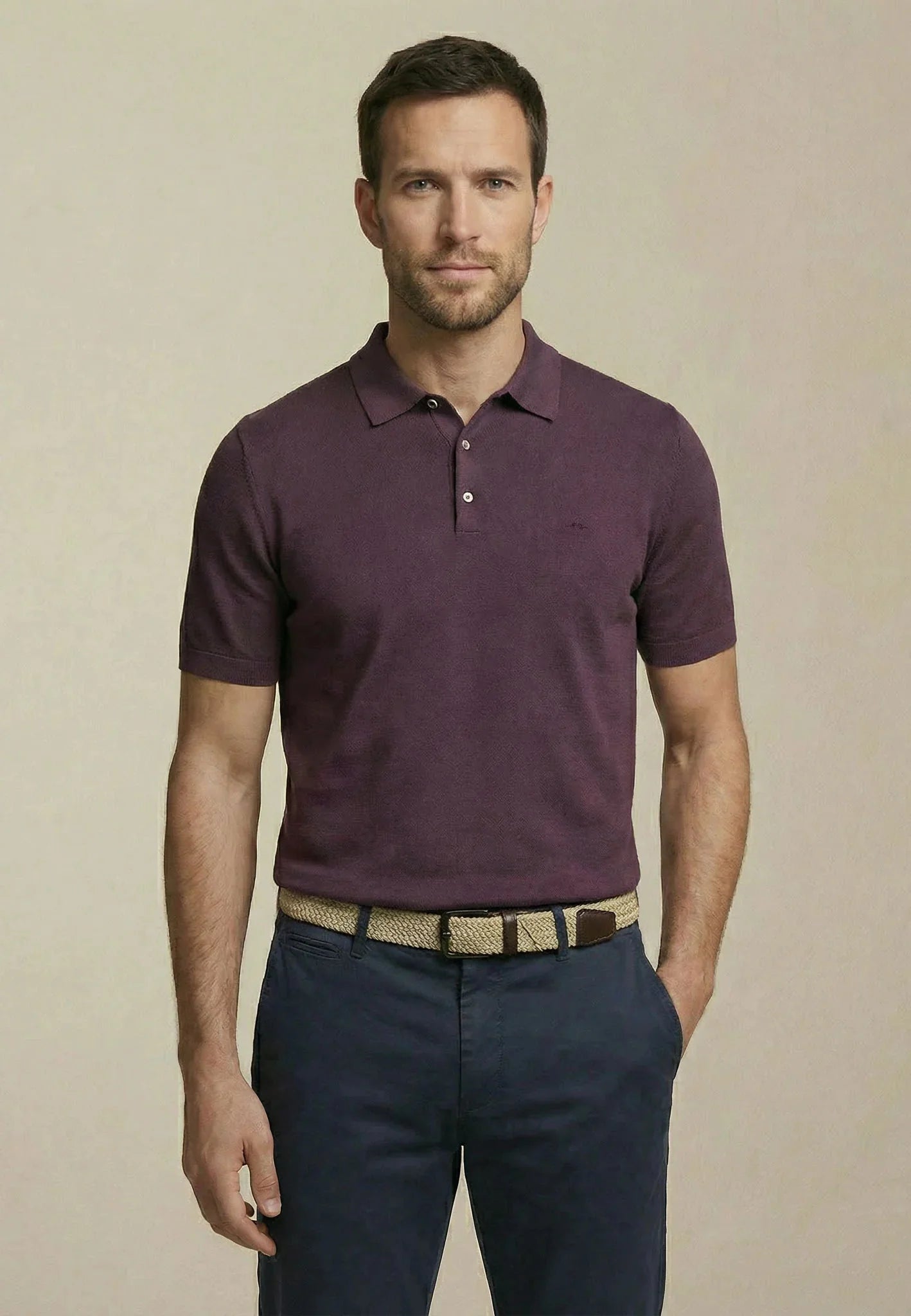 Fynch - Hatton Fine Knit Polo Shirt Aubergine - northern threads