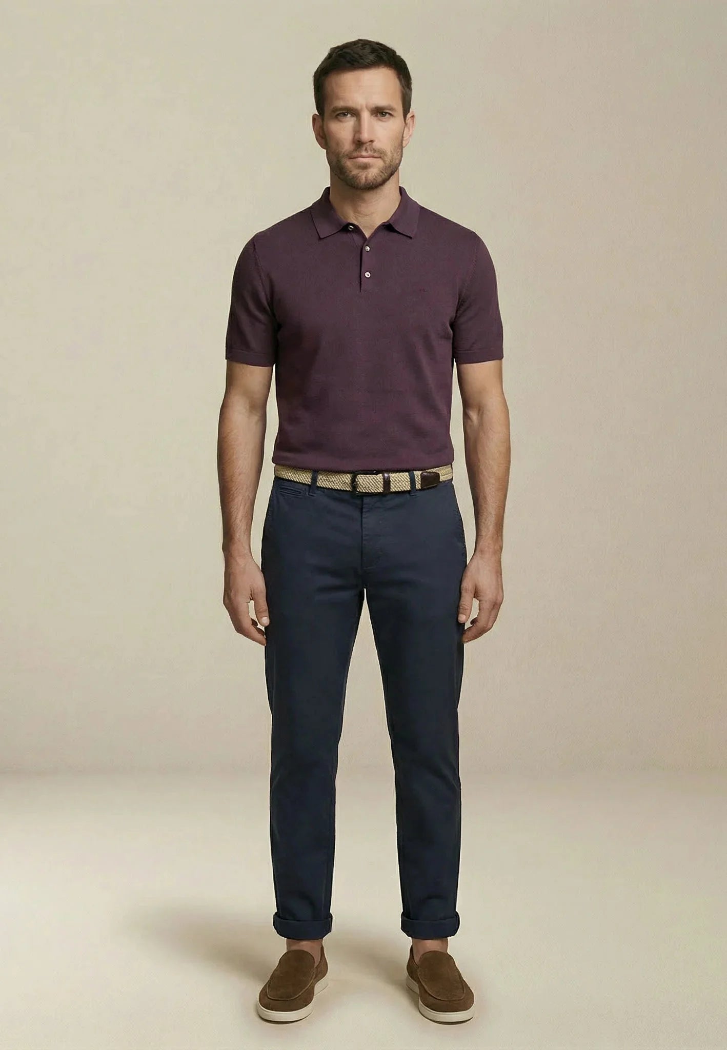 Fynch - Hatton Fine Knit Polo Shirt Aubergine - northern threads