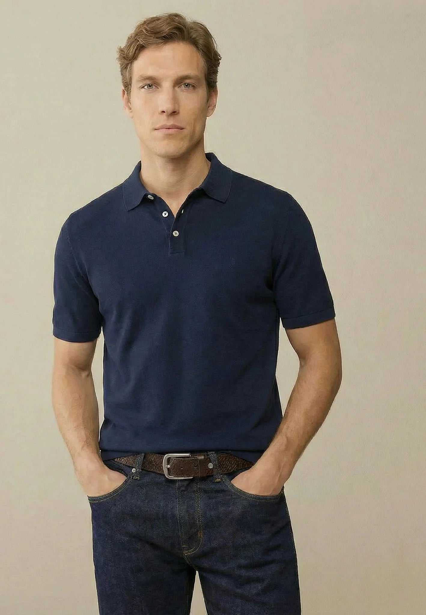 Fynch - Hatton Fine Knit Polo Shirt Navy - northern threads