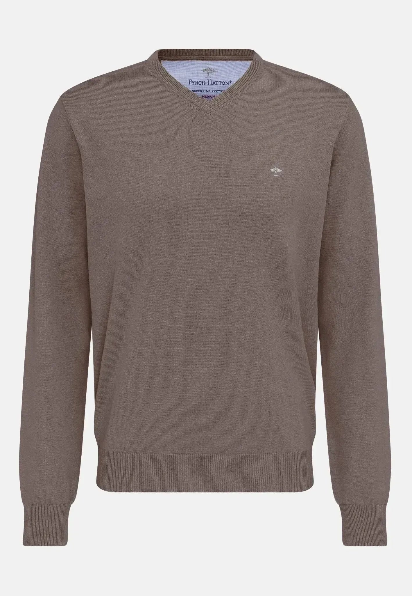 Fynch - Hatton Fine Knit V - Neck Cotton Knit Earth - SFPK211-860-S - northern threads uk