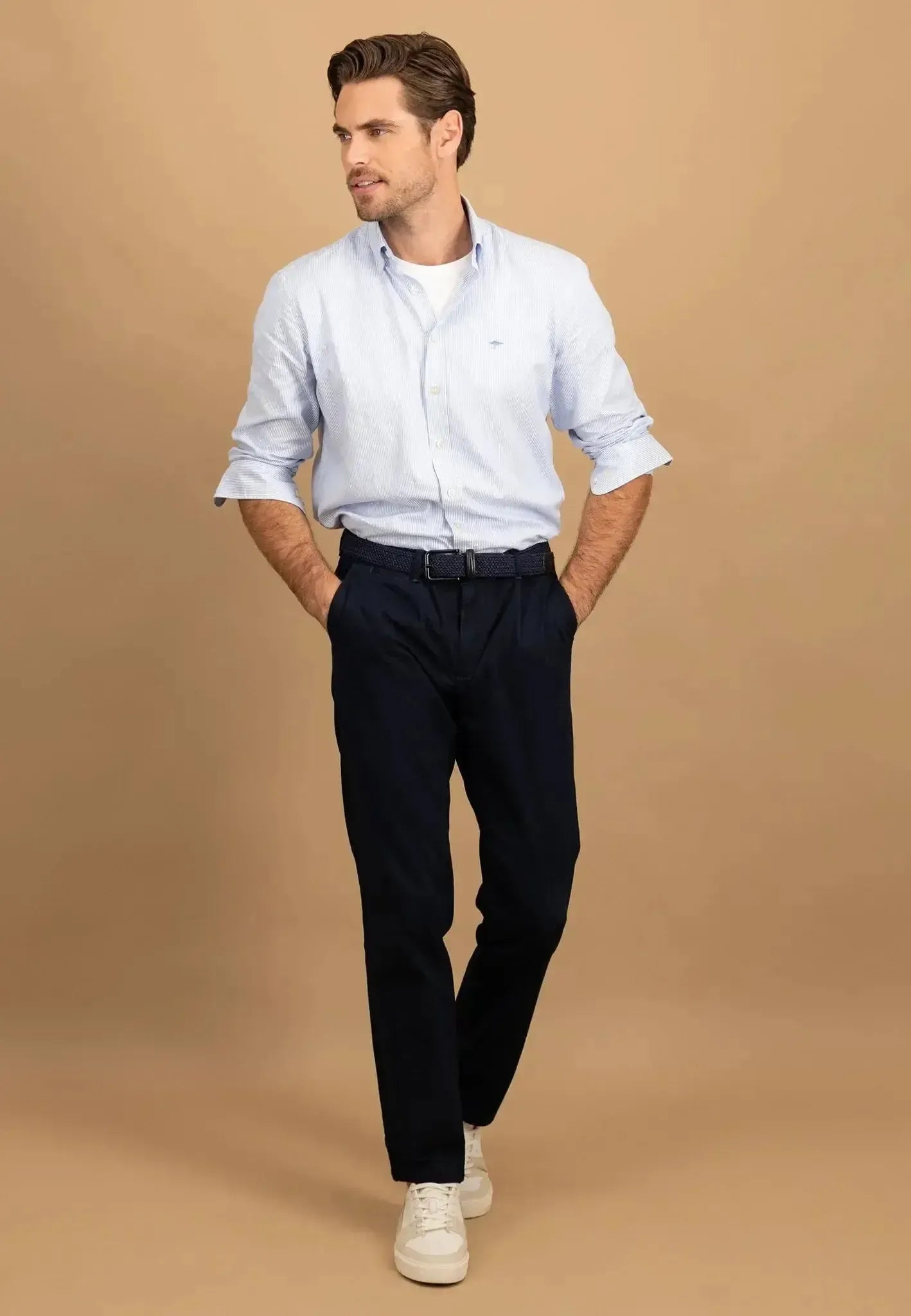 Fynch - Hatton Fine Oxford Stripe Button Down Shirt Crystal Blue - northern threads